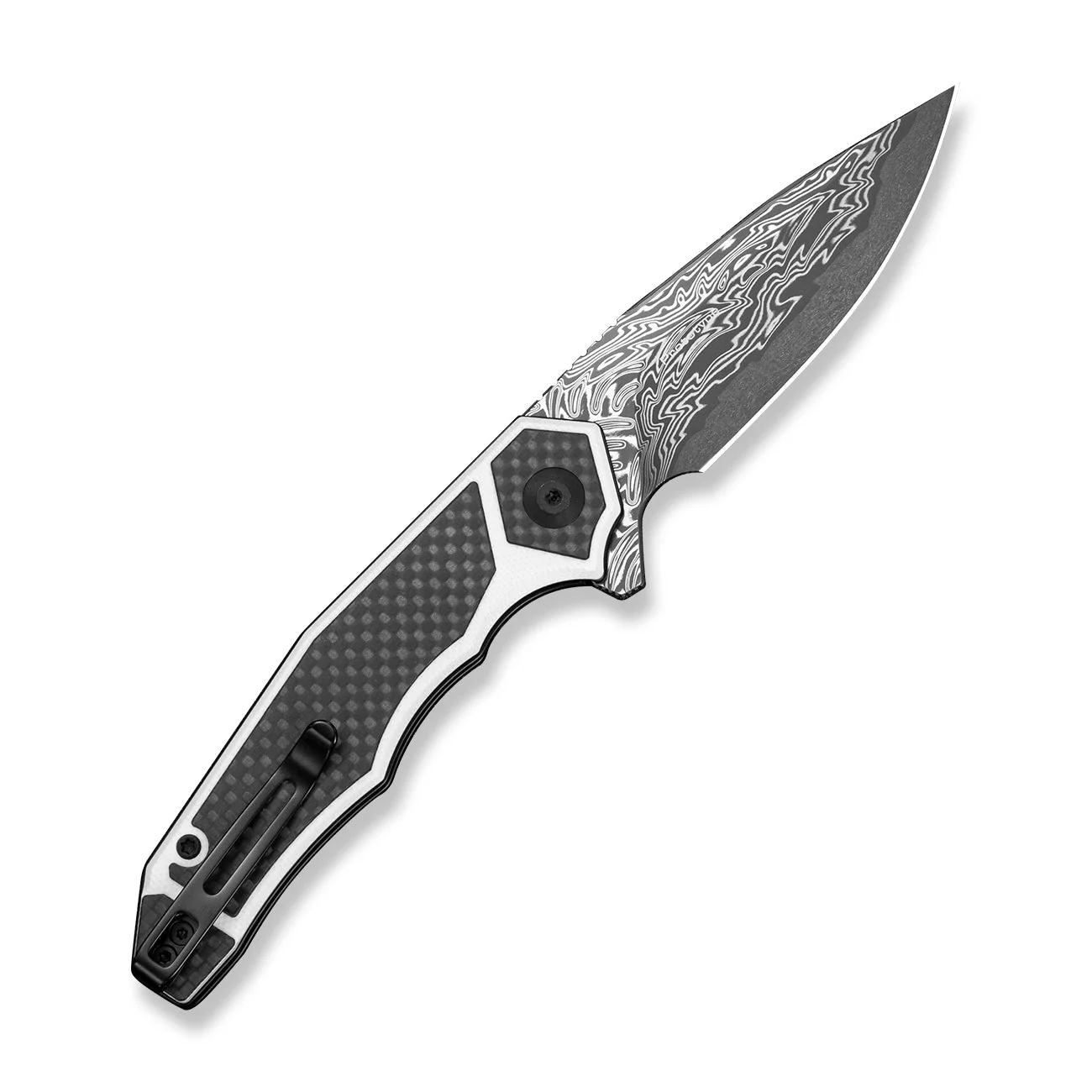 CIVIVI Aetherflux Flipper Knife White G10 With Twill Carbon Fiber Handle (3.28" Damascus Blade) C25045 Sample2 - Image 2