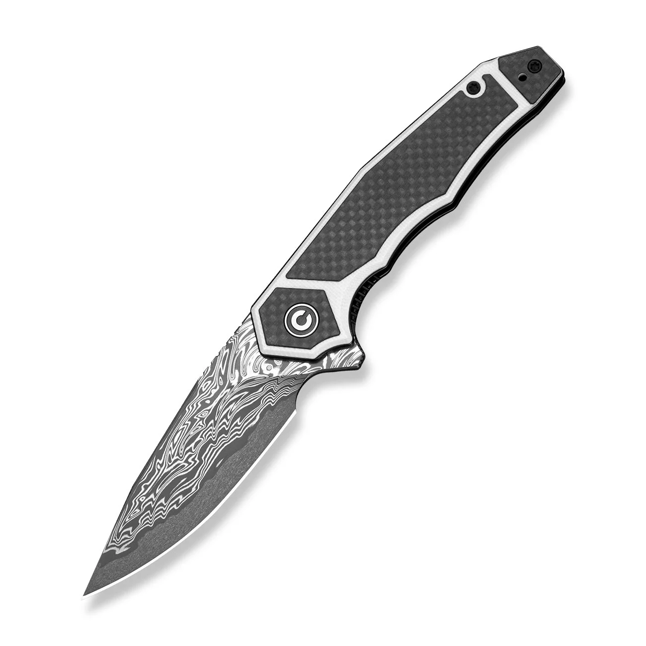 CIVIVI Aetherflux Flipper Knife White G10 With Twill Carbon Fiber Handle (3.28" Damascus Blade) C25045 Sample2 - Image 3