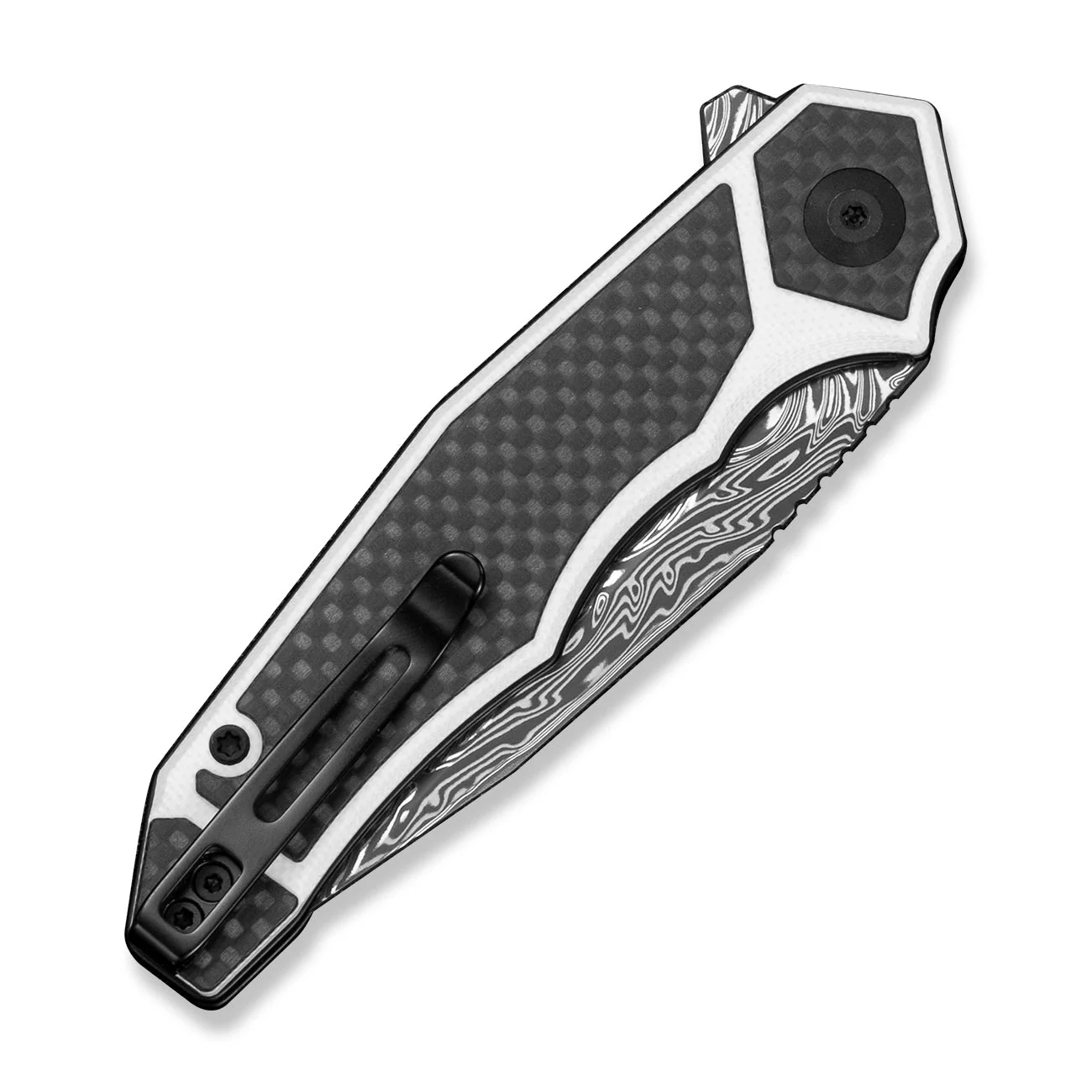 CIVIVI Aetherflux Flipper Knife White G10 With Twill Carbon Fiber Handle (3.28" Damascus Blade) C25045 Sample2 - Image 4