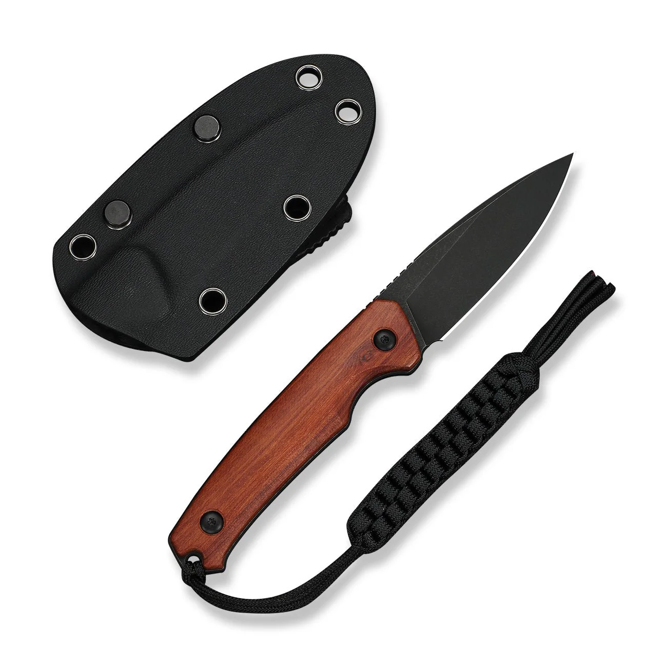 CIVIVI Altus Fixed Blade Knife Guibourtia Wood Handle (2.99" Black Stonewashed 14C28N Blade) C20076B-3, With 1PC Black Lanyard, Black Kydex Sheath & T-Clip - Image 2