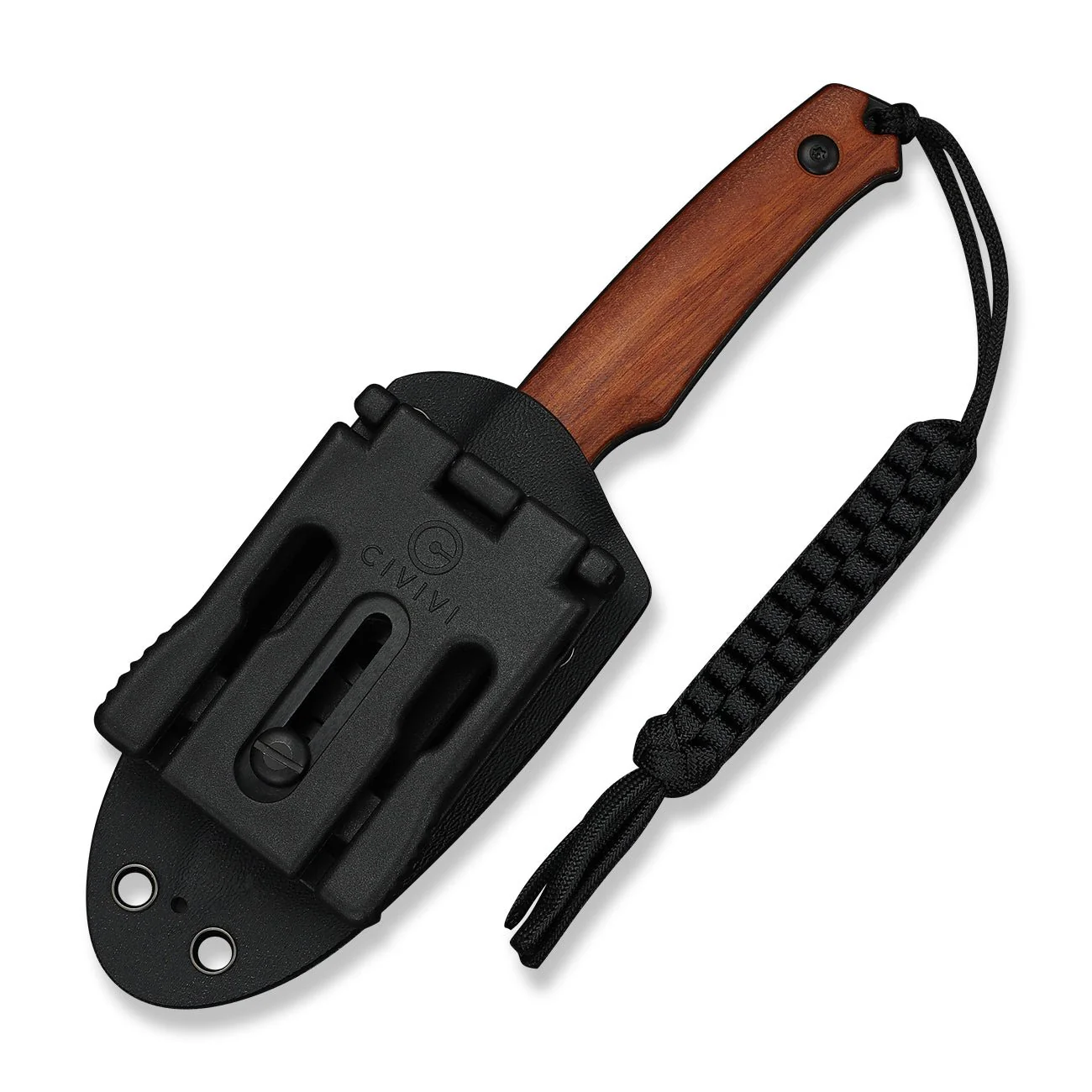 CIVIVI Altus Fixed Blade Knife Guibourtia Wood Handle (2.99" Black Stonewashed 14C28N Blade) C20076B-3, With 1PC Black Lanyard, Black Kydex Sheath & T-Clip - Image 5