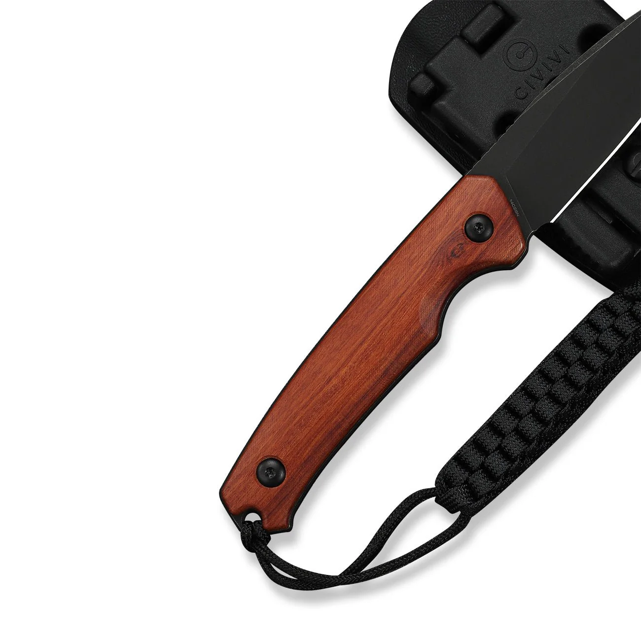 CIVIVI Altus Fixed Blade Knife Guibourtia Wood Handle (2.99" Black Stonewashed 14C28N Blade) C20076B-3, With 1PC Black Lanyard, Black Kydex Sheath & T-Clip - Image 8