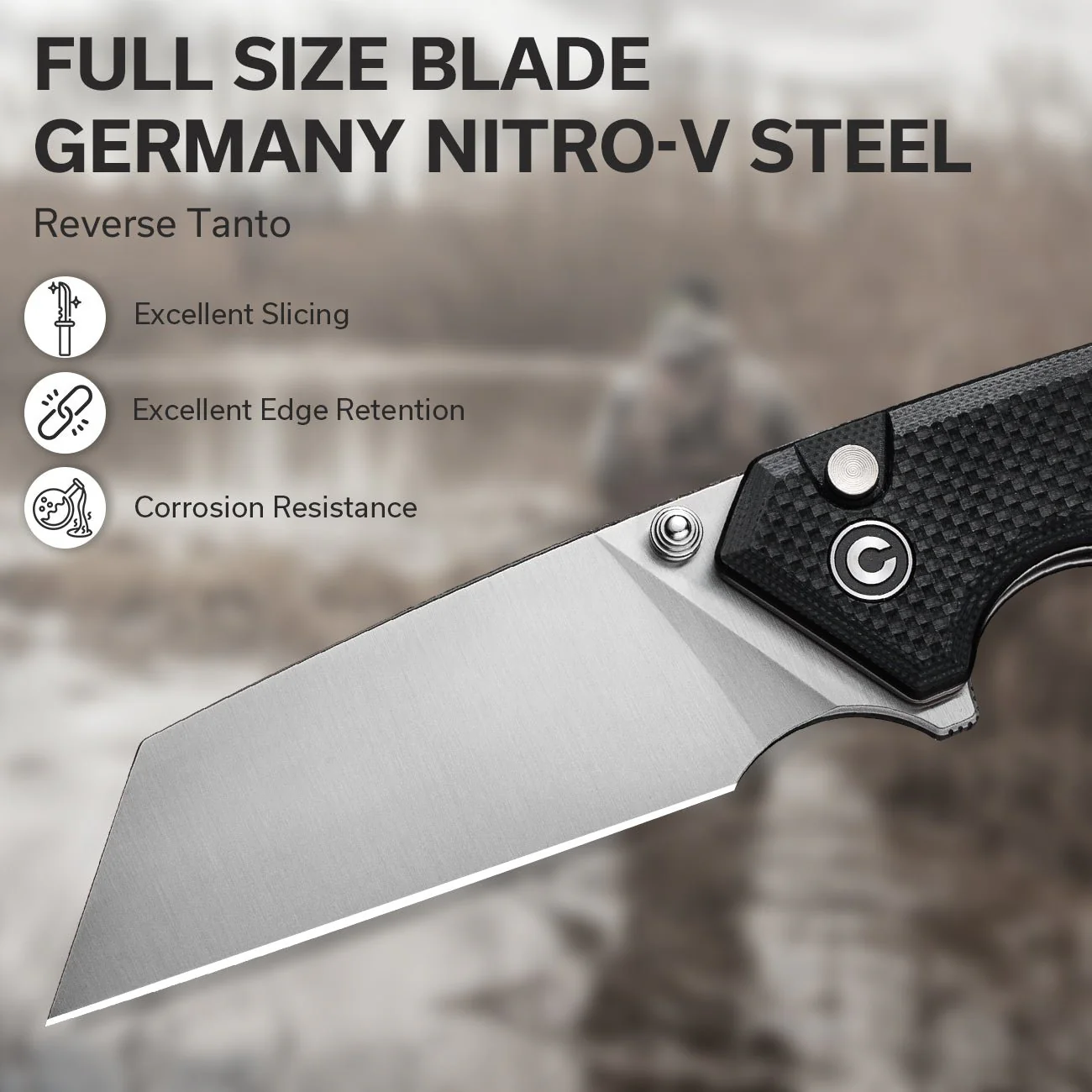 CIVIVI Amirite Flipper & Thumb Stud & Button Lock Knife G10 Handle (3.48" Nitro-V Blade) C23028-2 - Image 3