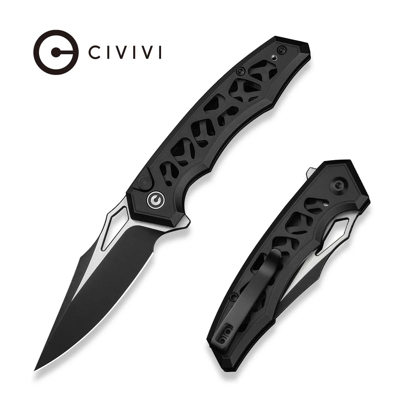 CIVIVI Anaaki Flipper & Thumb Hole & Button Lock Knife Aluminum Handle (2.98" Nitro-V Blade) C24039-1