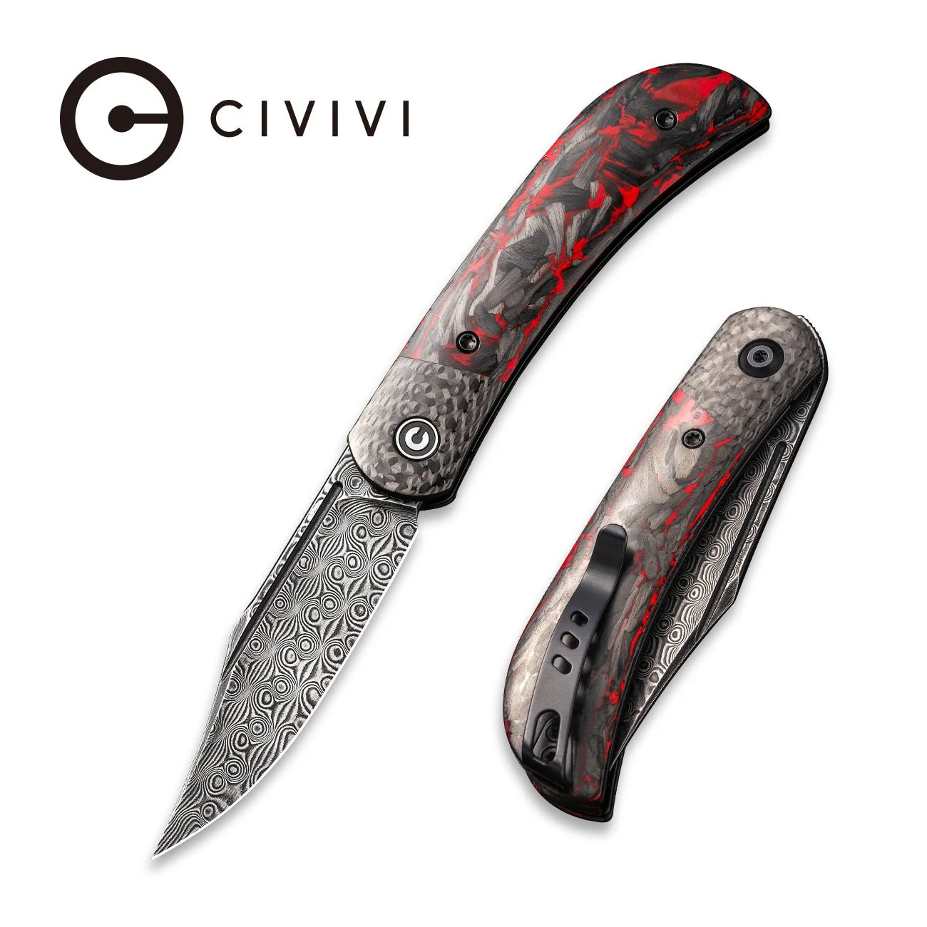 CIVIVI Appalachian Drifter II Front Flipper Knife Carbon Fiber Handle (2.96" Damascus Blade) C19010C-DS2