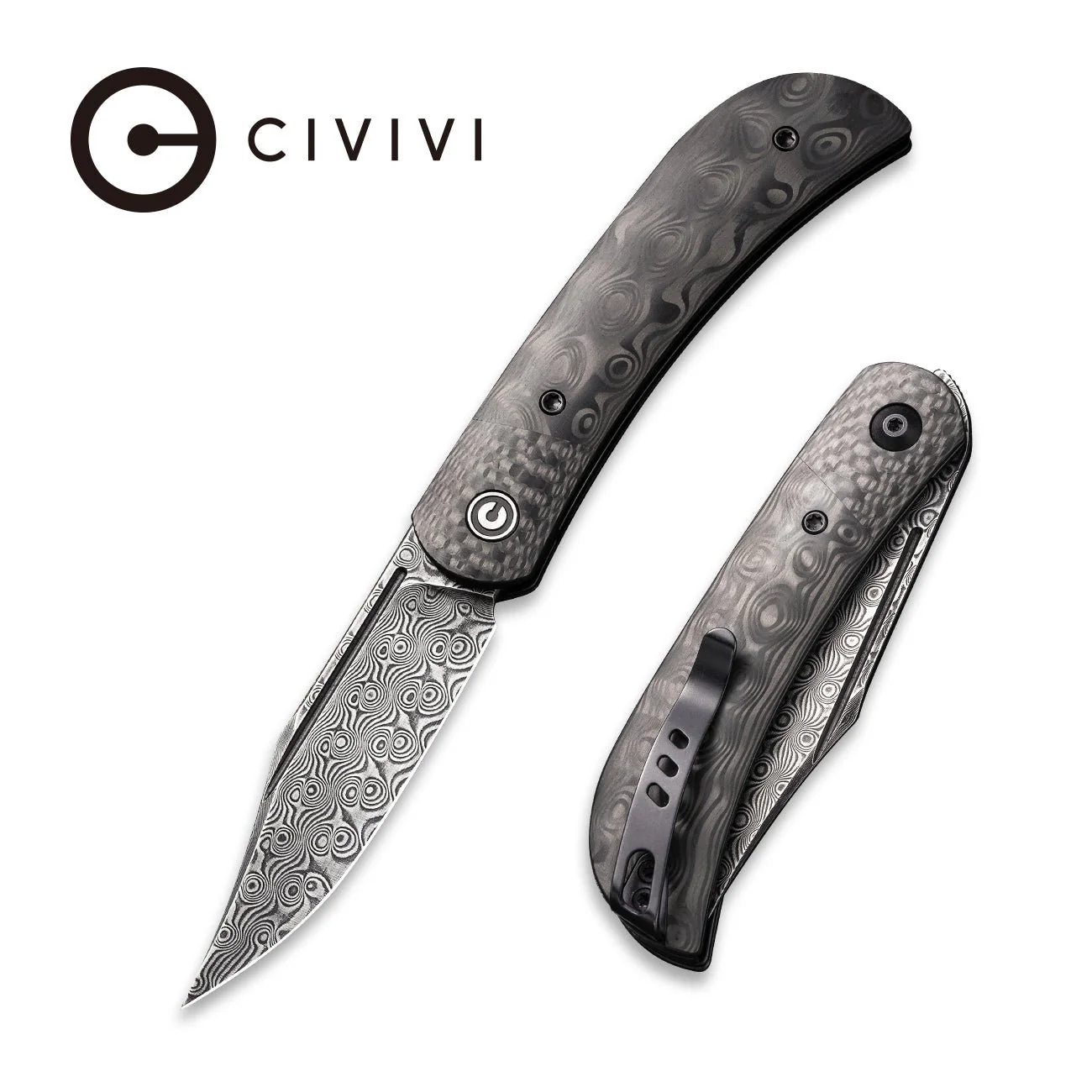 CIVIVI Appalachian Drifter II Front Flipper Knife Carbon Fiber Handle (2.96" Damascus Blade) C19010C-DS3