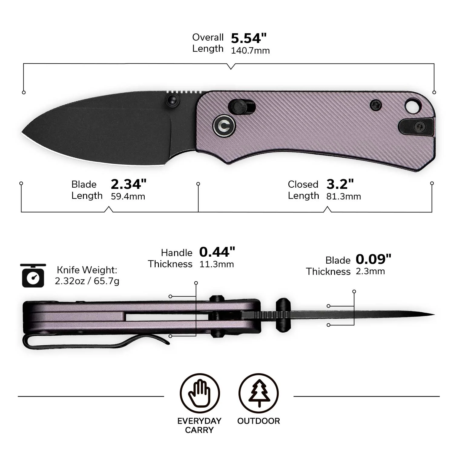 CIVIVI Baby Banter 2 Thumb Stud & Crossbar Lock Knife Aluminum Handle (2.34" Nitro-V Blade) C23074-2 - Image 7