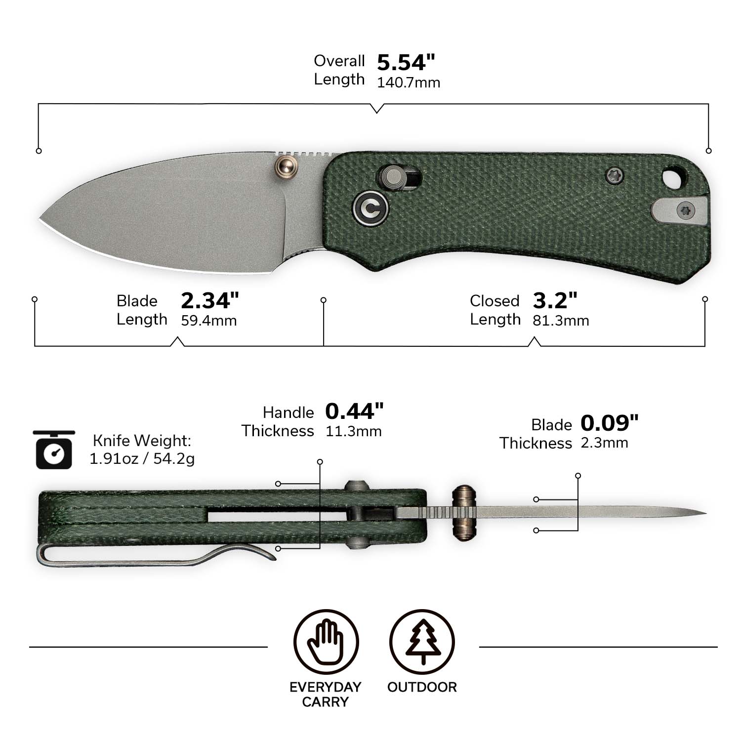 CIVIVI Baby Banter 2 Thumb Stud & Crossbar Lock Knife Micarta Handle (2.34" Nitro-V Blade) C23074-3 - Image 7