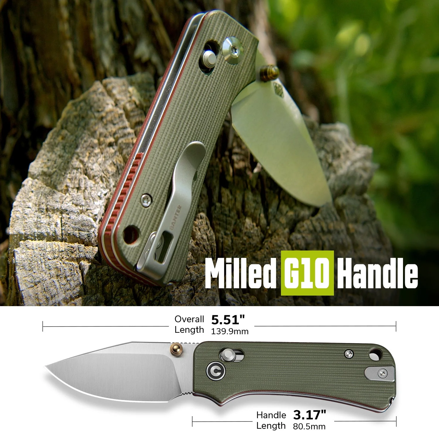 CIVIVI Baby Banter 2 - TG Thumb Stud & Crossbar Lock Knife G10 Handle (2.34" 14C28N Blade) C24074-1 - Image 7
