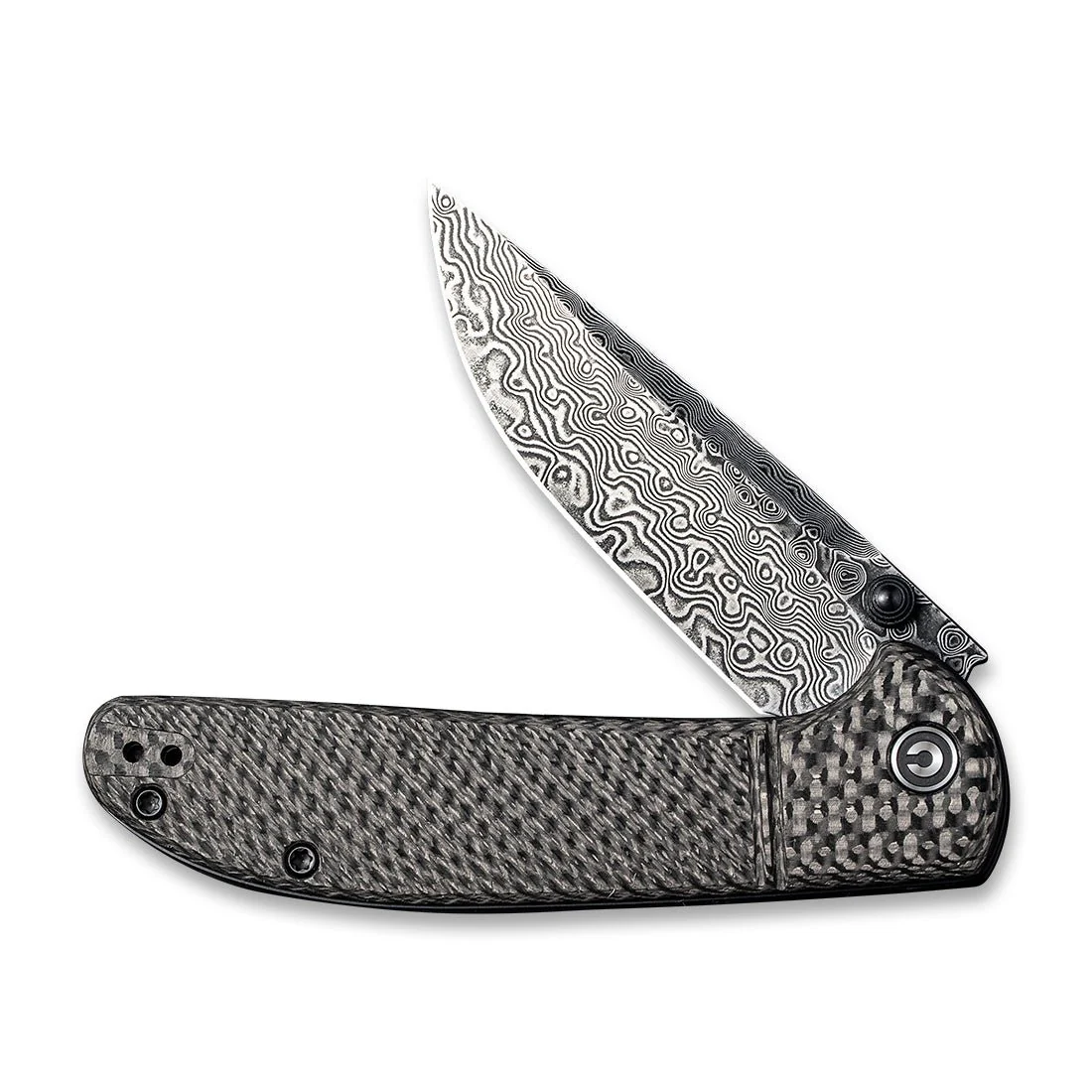 CIVIVI Badlands Vagabond Flipper & Thumb Stud Knife Carbon Fiber Handle (3.25" Damascus Blade) C2019DS-1 - Image 4