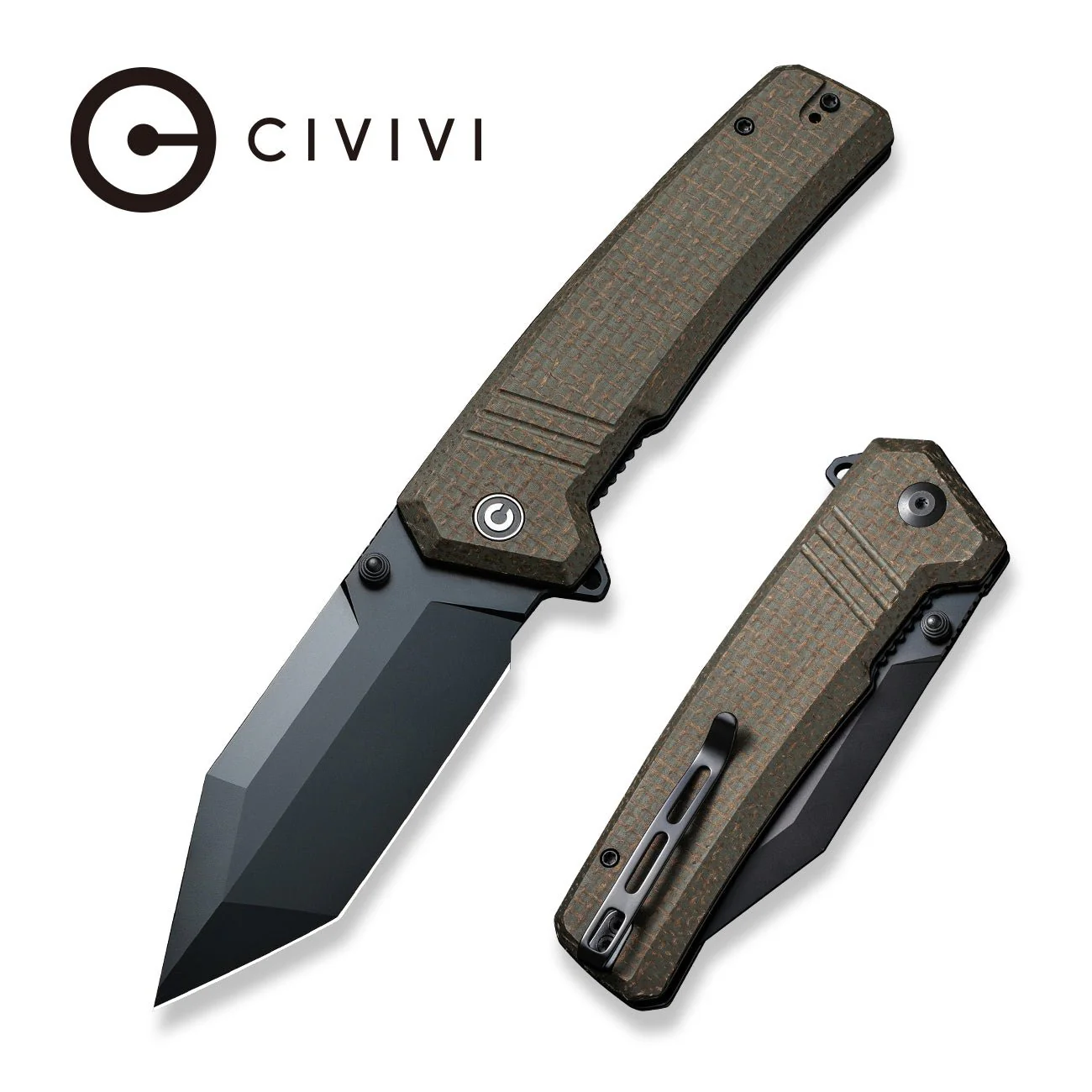 CIVIVI Bhaltair Flipper & Thumb Stud Knife Micarta Handle (3.98" 14C28N Blade) C23024-3