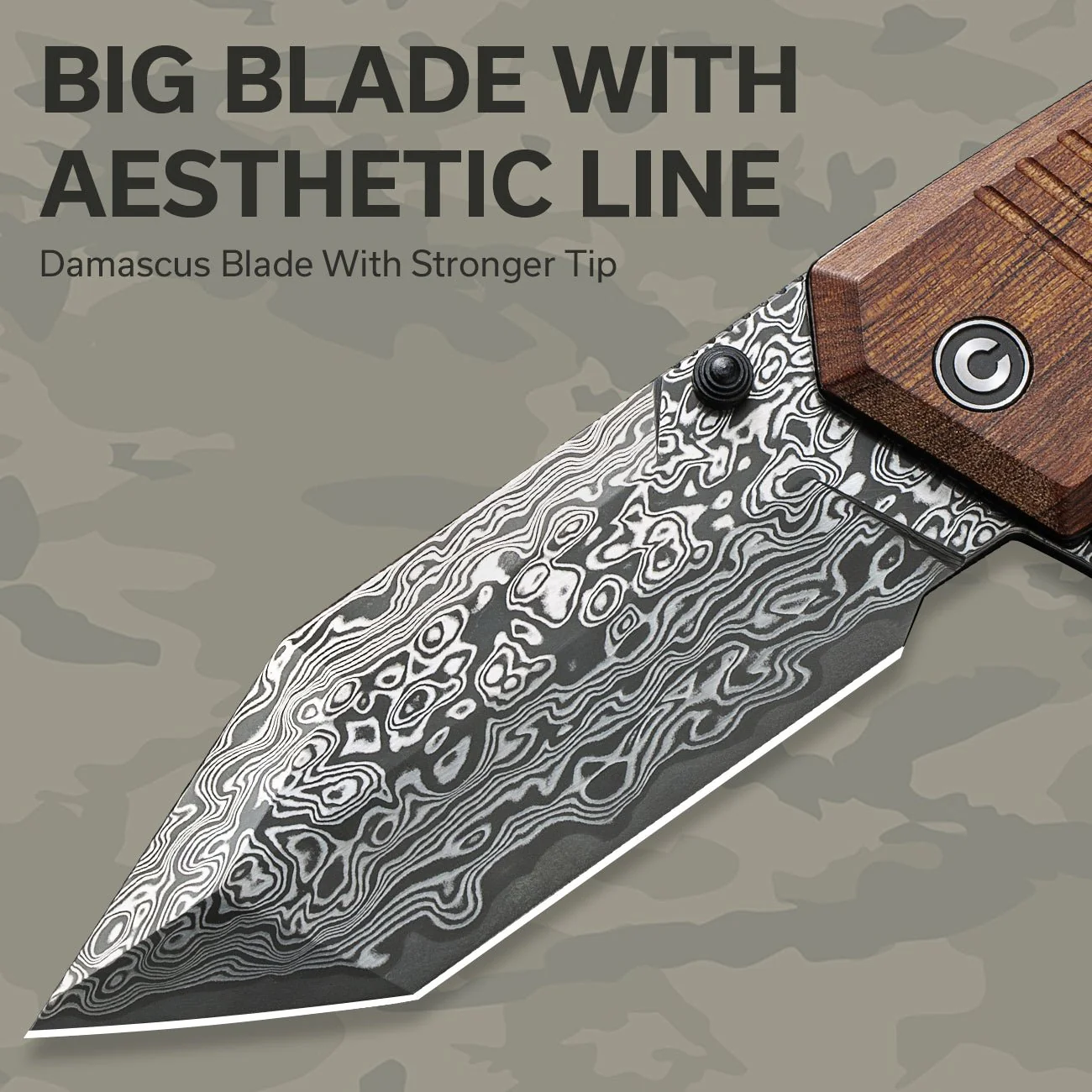 CIVIVI Bhaltair Flipper & Thumb Stud Knife Wood Handle (3.98" Damascus Blade) C23024-DS1 - Image 2