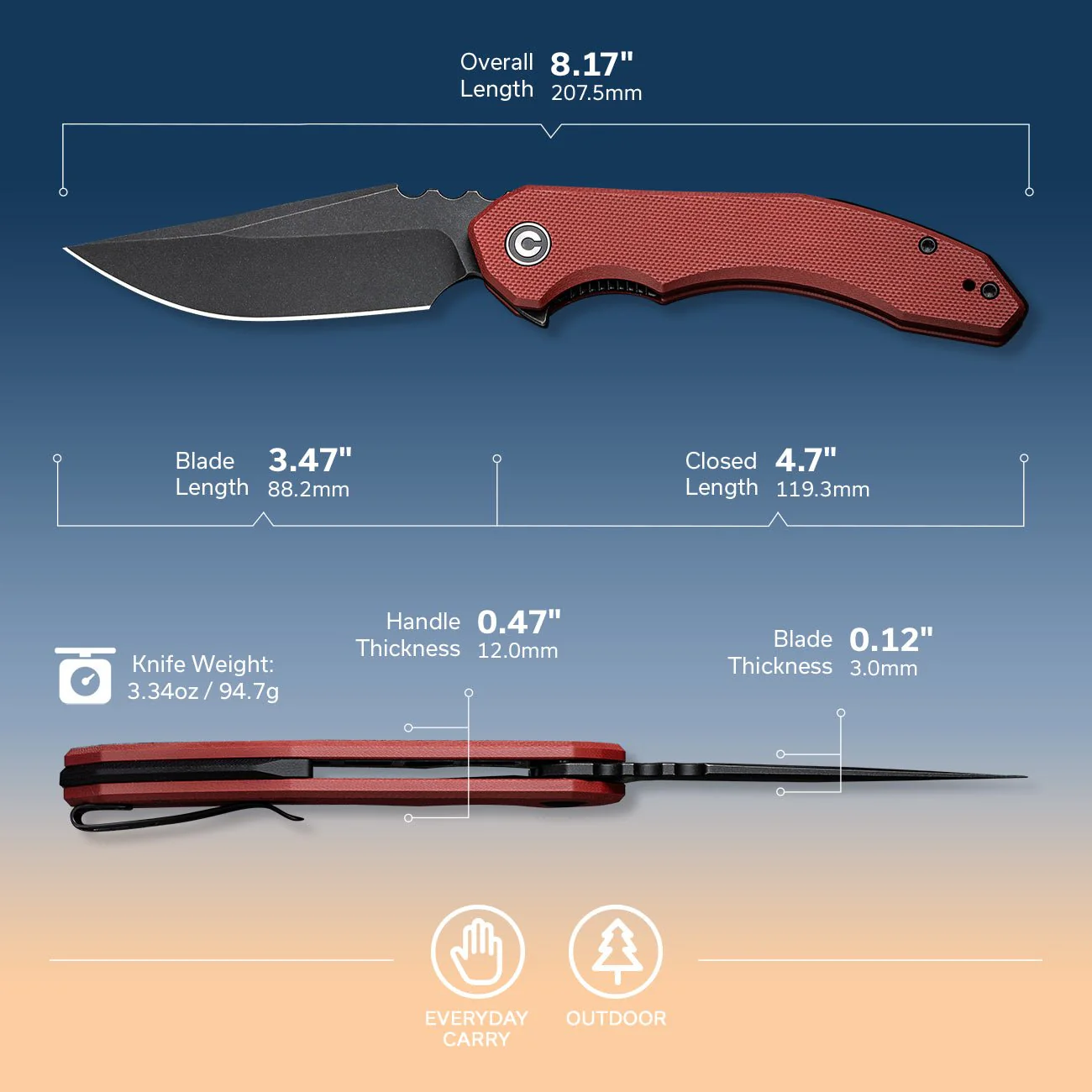 CIVIVI Bluetick Flipper Knife G10 Handle (3.47" 14C28N Blade) C23050-2 - Image 2