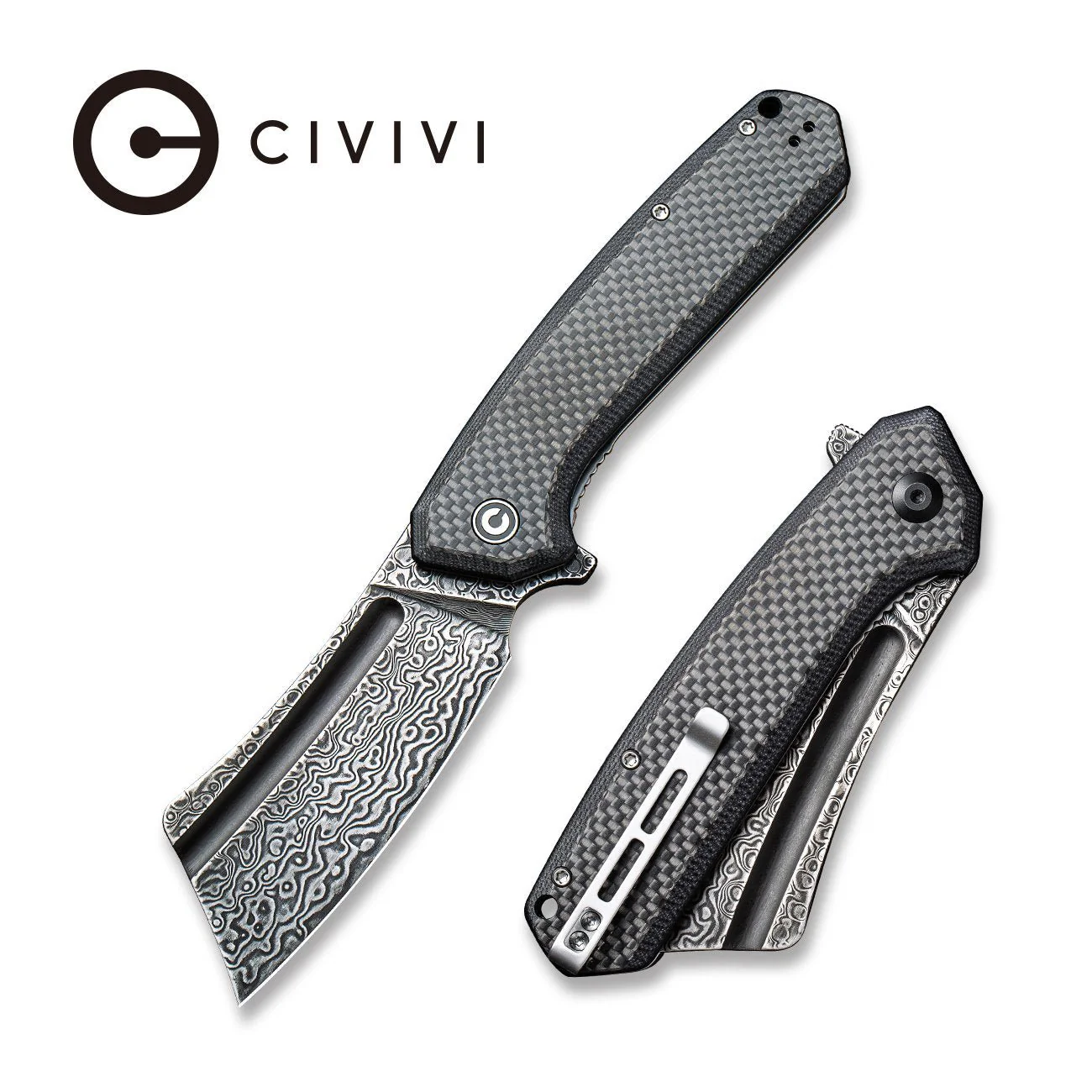 CIVIVI Bullmastiff Flipper Knife Carbon Fiber & G10 Handle (3.83" Damascus Blade) C2006DS-1
