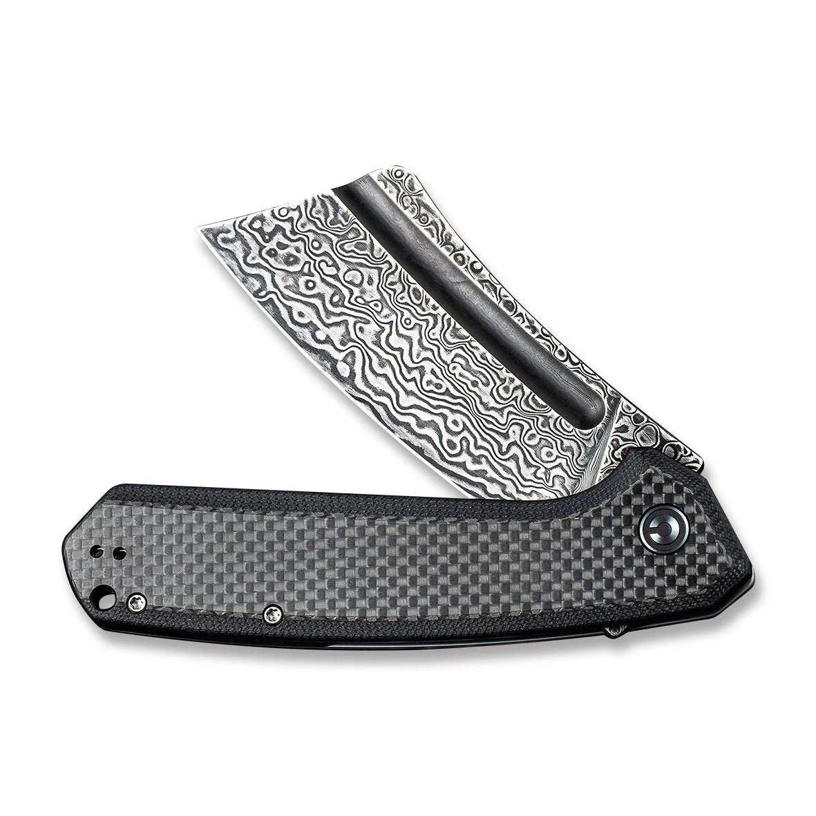 CIVIVI Bullmastiff Flipper Knife Carbon Fiber & G10 Handle (3.83" Damascus Blade) C2006DS-1 - Image 4