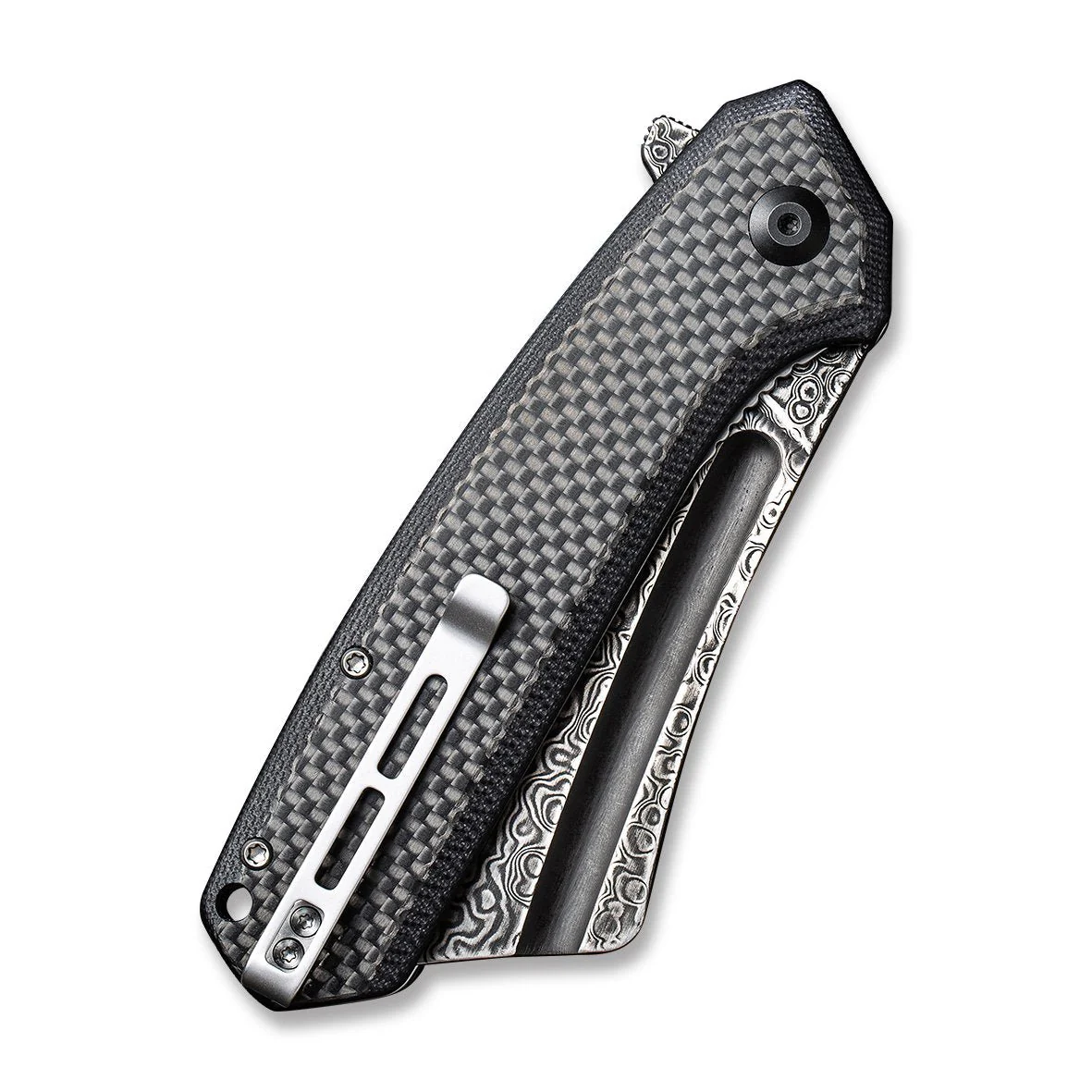 CIVIVI Bullmastiff Flipper Knife Carbon Fiber & G10 Handle (3.83" Damascus Blade) C2006DS-1 - Image 6