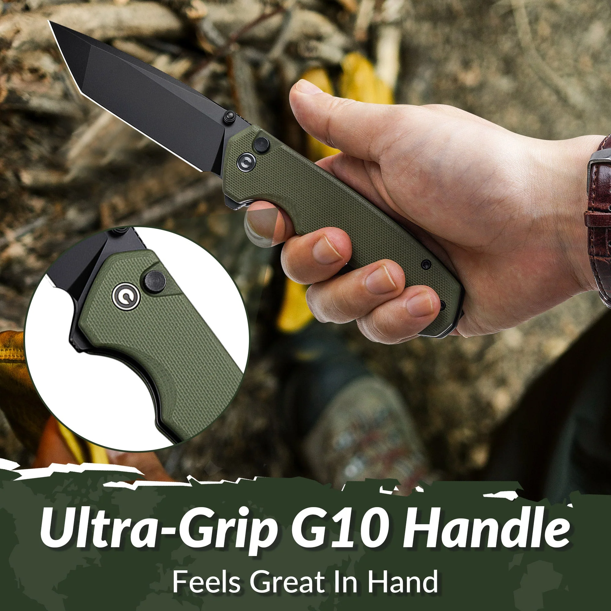 CIVIVI Button Lock Brazen Flipper & Thumb Stud Knife G10 Handle (3.46" 14C28N Blade) C19059C-2 - Image 5