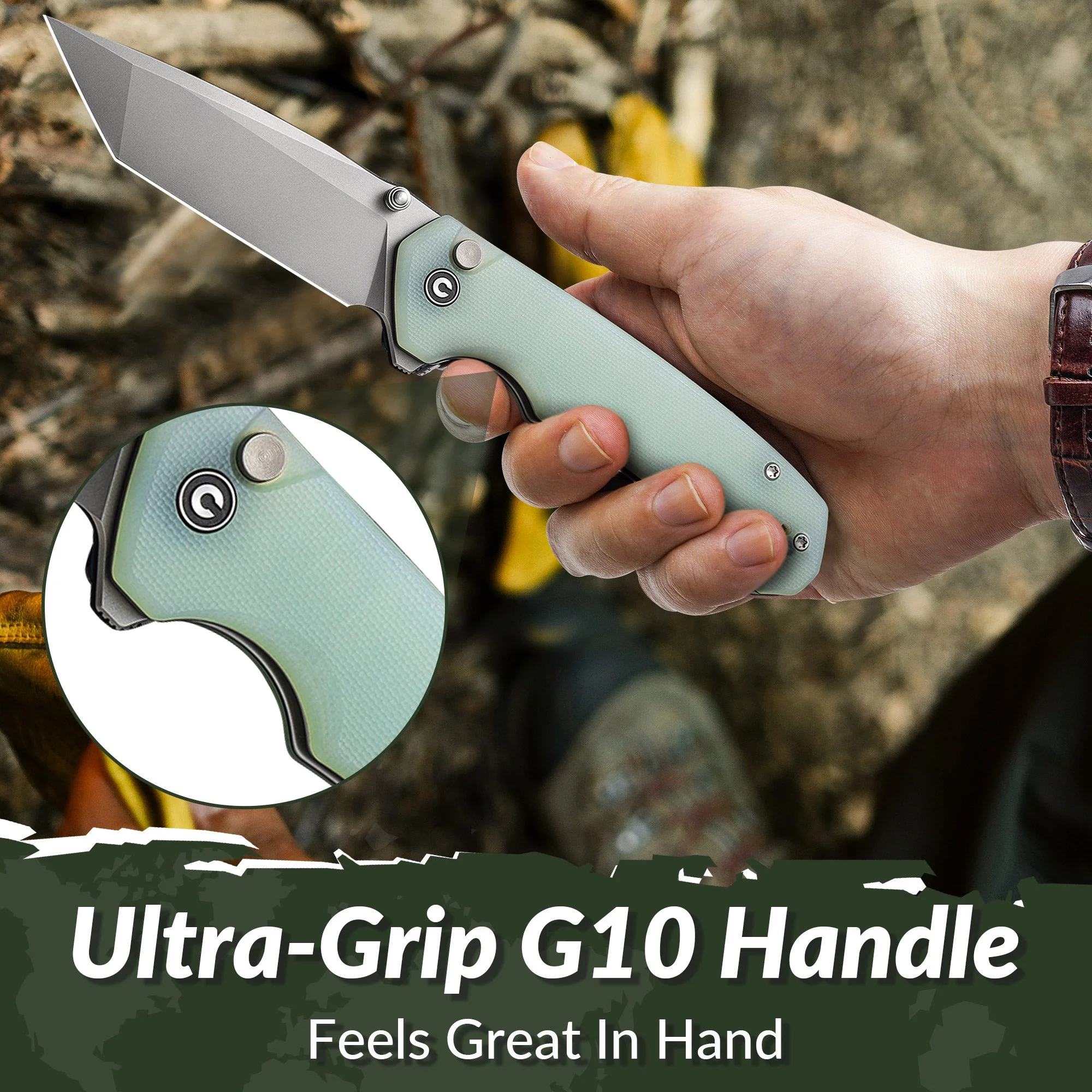 CIVIVI Button Lock Brazen Flipper & Thumb Stud Knife G10 Handle (3.46" 14C28N Blade) C19059C-3 - Image 5