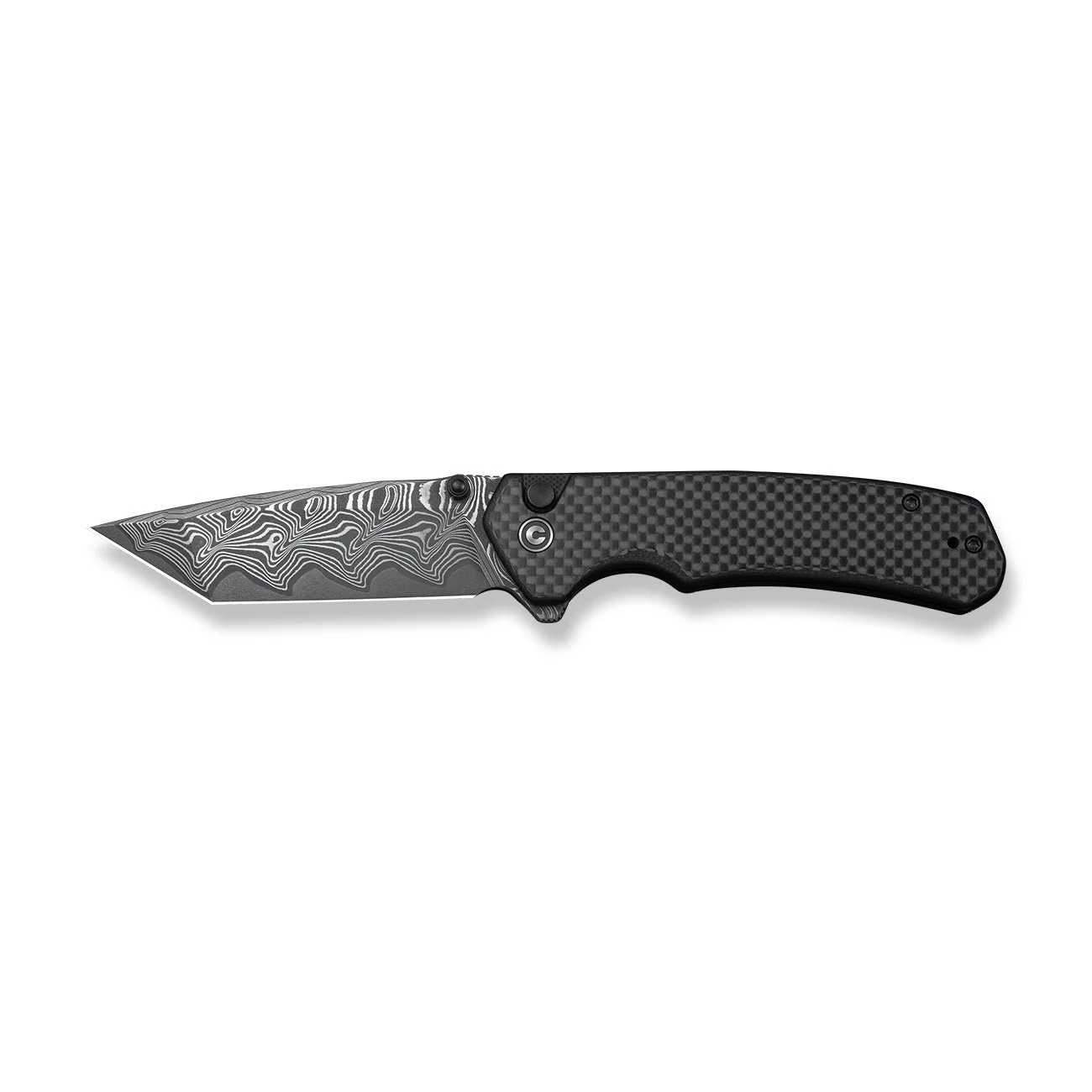 CIVIVI Button Lock Brazen Flipper & Thumb Stud Knife Twill Carbon Fiber Overlay On Black G10 Handle (3.46" Damascus Blade) C19059C-DS1 - Image 10