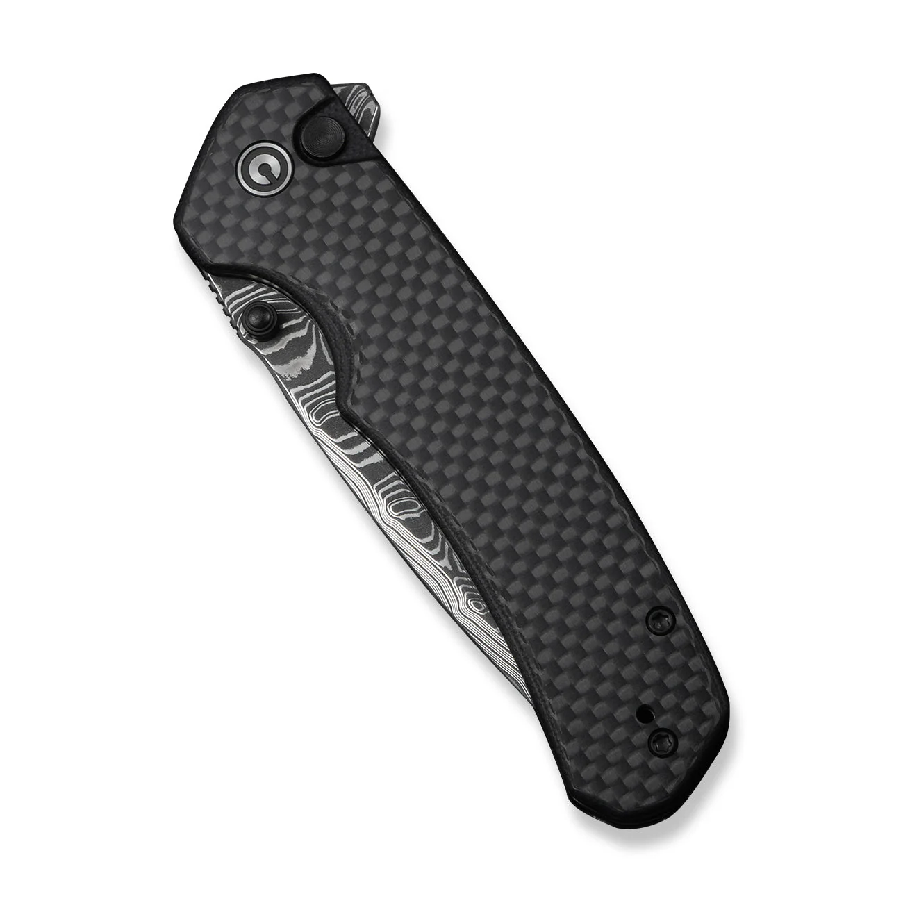 CIVIVI Button Lock Brazen Flipper & Thumb Stud Knife Twill Carbon Fiber Overlay On Black G10 Handle (3.46" Damascus Blade) C19059C-DS1 - Image 12
