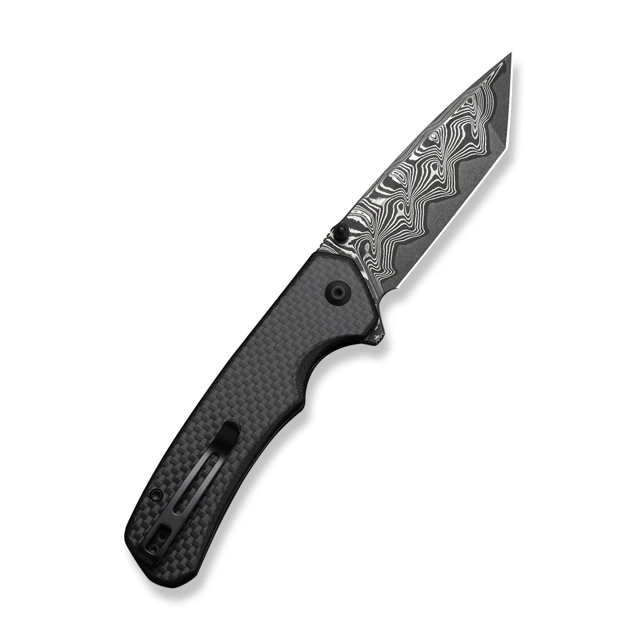 CIVIVI Button Lock Brazen Flipper & Thumb Stud Knife Twill Carbon Fiber Overlay On Black G10 Handle (3.46" Damascus Blade) C19059C-DS1 - Image 8