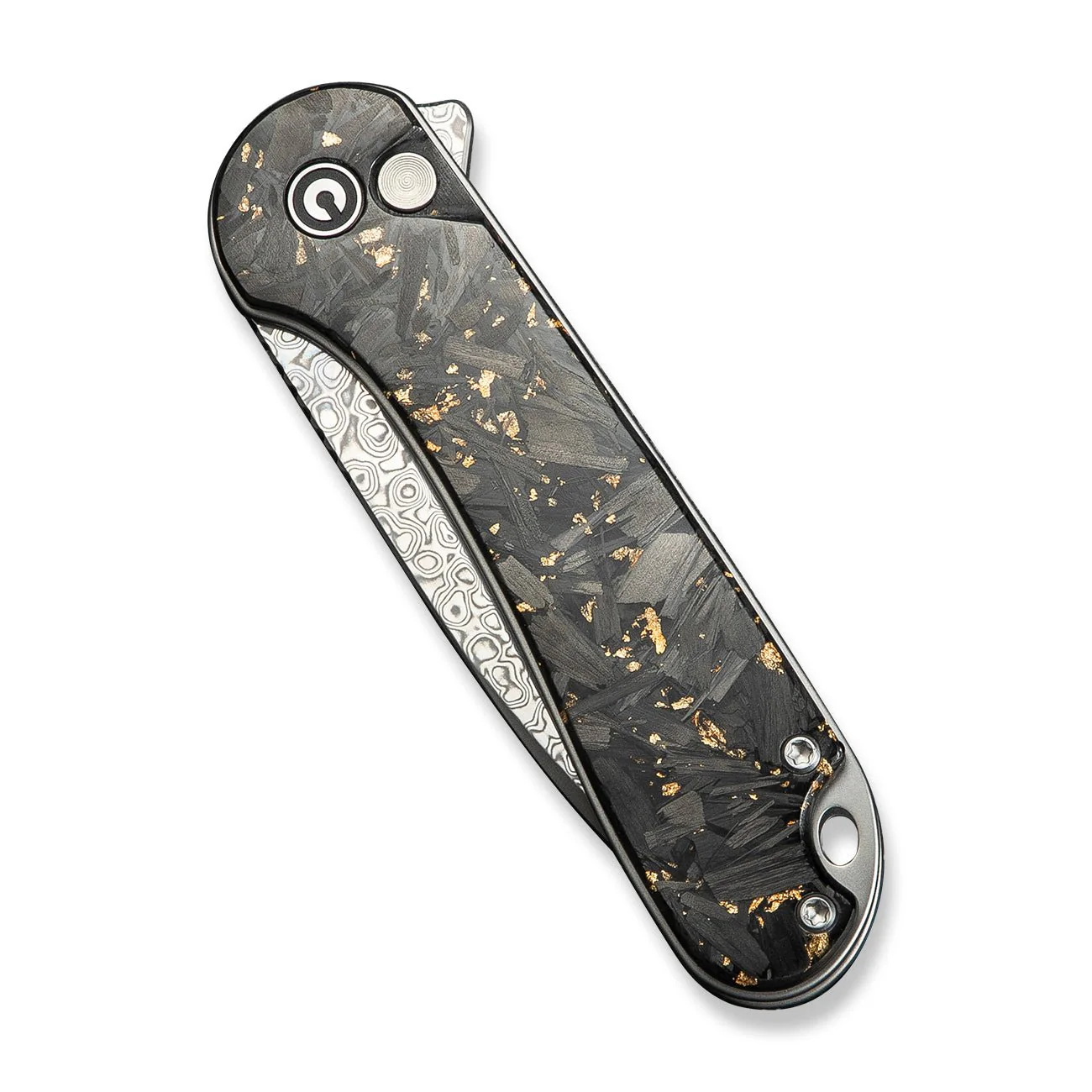 CIVIVI Button Lock Elementum II Flipper Knife Carbon Fiber & Resin Handle (2.96" Damascus Blade) C18062P-10 - Image 11