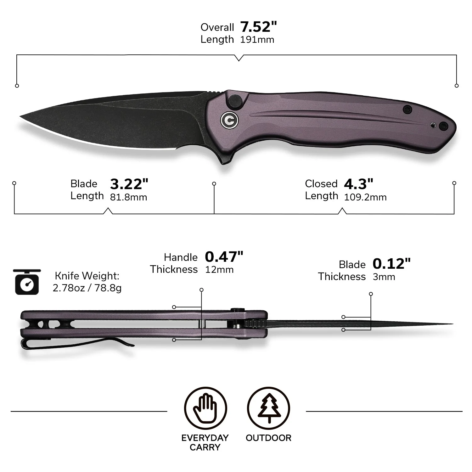 CIVIVI Button Lock Kitefin Flipper Knife Aluminum Handle (3.22" 14C28N Blade) C24091-3 - Image 6
