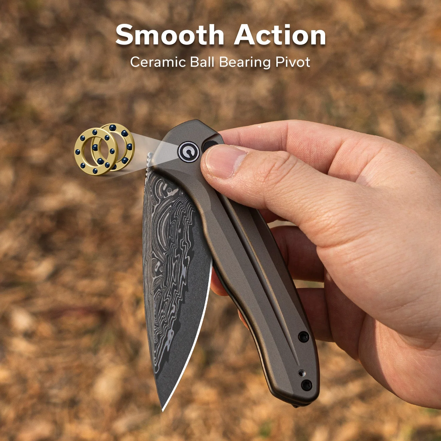 CIVIVI Button Lock Kitefin Flipper Knife Aluminum Handle (3.22" Damascus Blade) C24091-DS1 - Image 4
