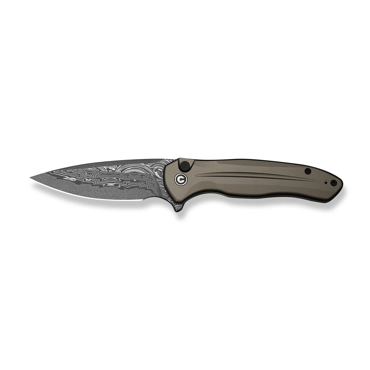 CIVIVI Button Lock Kitefin Flipper Knife Aluminum Handle (3.22" Damascus Blade) C24091-DS1 - Image 9