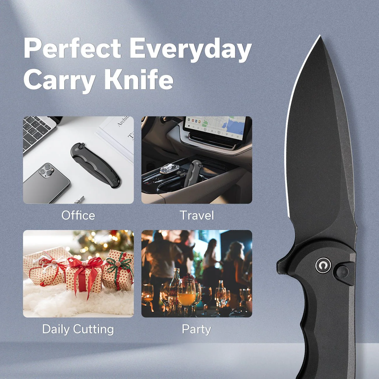 CIVIVI Button Lock Praxis Flipper Knife Aluminum Handle (3.75" Nitro-V Blade) C18026E-1 - Image 2