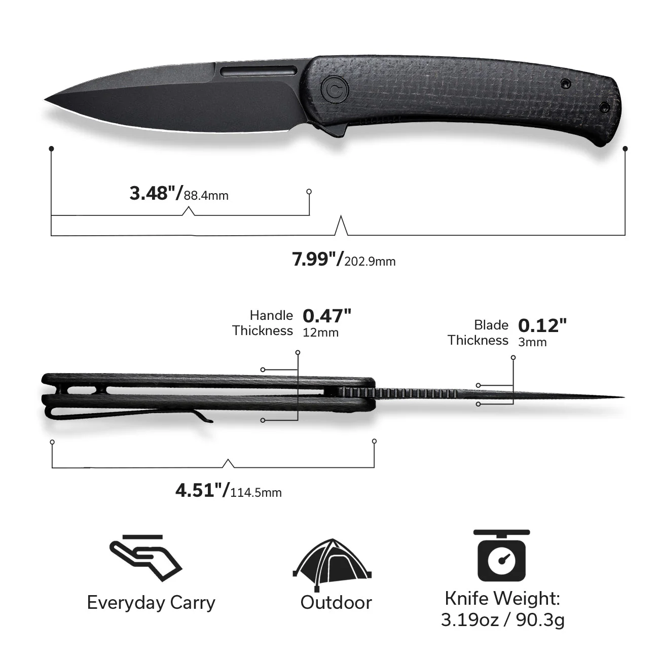CIVIVI Caetus Flipper Knife Micarta Handle (3.48" 14C28N Blade) C21025C-2 - Image 2
