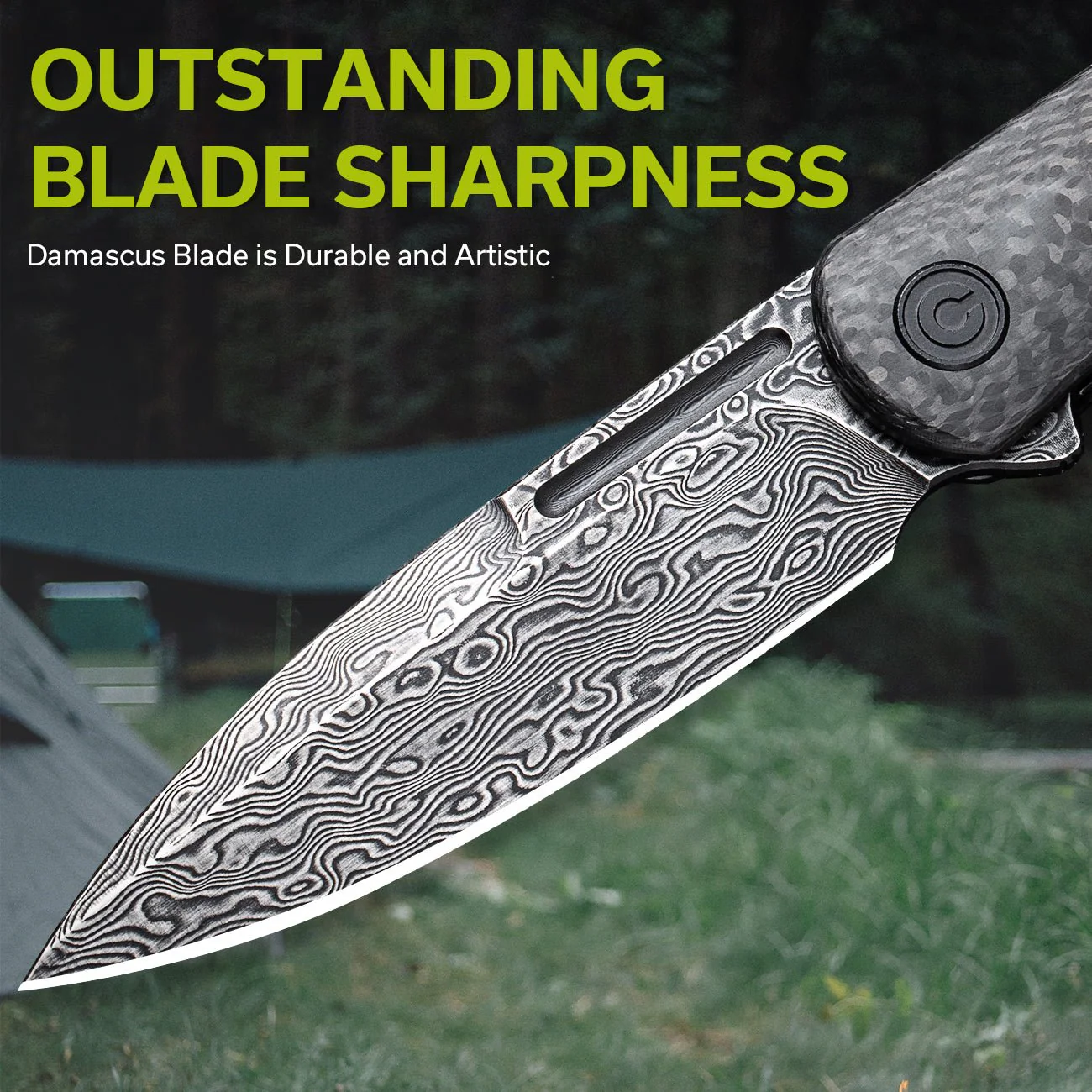 CIVIVI Caetus Flipper Knife Carbon Fiber Handle (3.48" Damascus Blade) C21025C-DS1 - Image 3