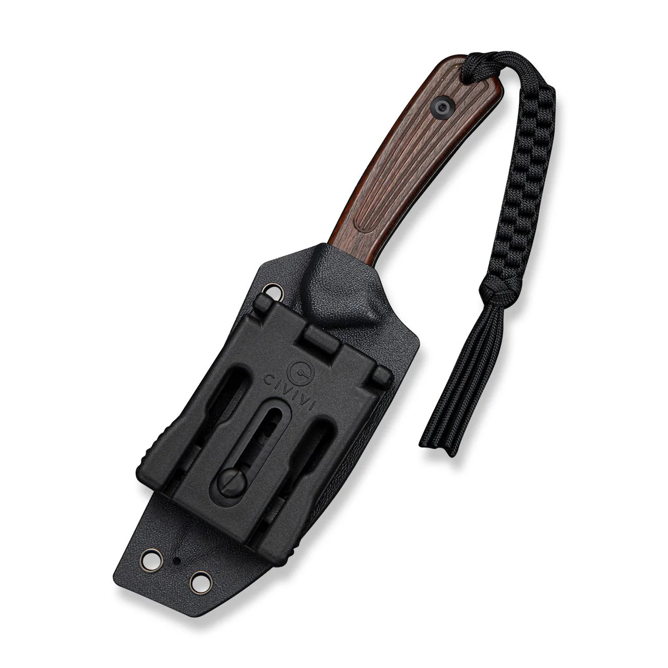 CIVIVI Carveth Fixed Blade Knife Iron Wood Handle (3.59" Black Stonewashed AEB-L Blade) C25040 Sample2, With 1PC Black Lanyard, Black Kydex Sheath & T-Clip - Image 3