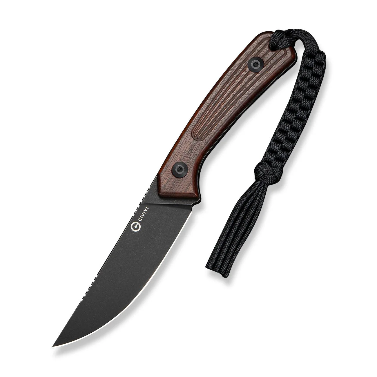 CIVIVI Carveth Fixed Blade Knife Iron Wood Handle (3.59" Black Stonewashed AEB-L Blade) C25040 Sample2, With 1PC Black Lanyard, Black Kydex Sheath & T-Clip - Image 4