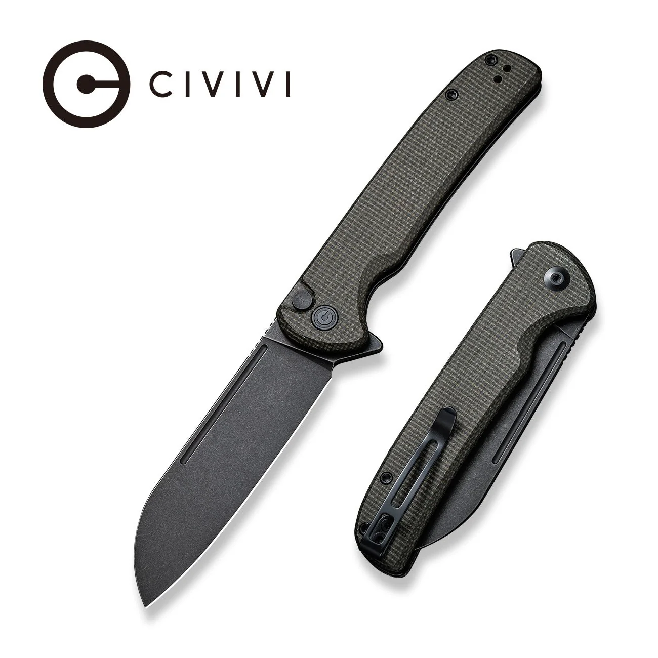 CIVIVI Chevalier Flipper & Button Lock Knife Micarta Handle (3.46" 14C28N Blade) C20022-2