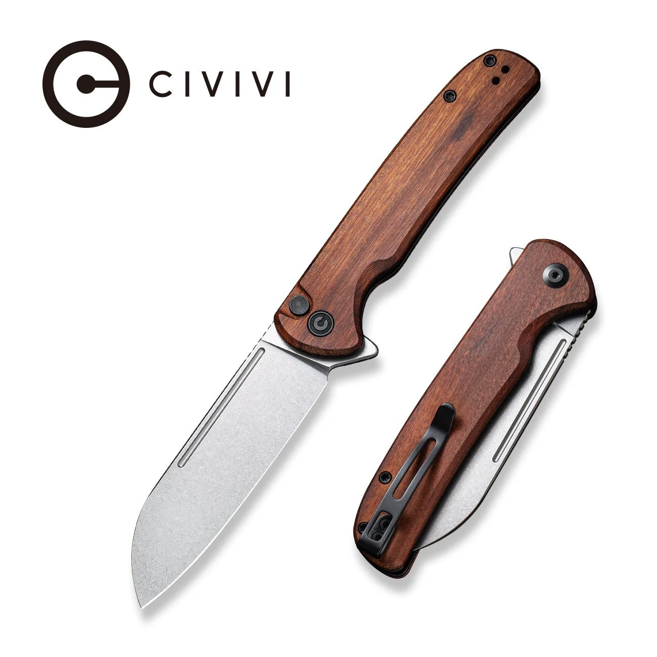 CIVIVI Chevalier Flipper & Button Lock Knife Wood Handle (3.46" 14C28N Blade) C20022-3