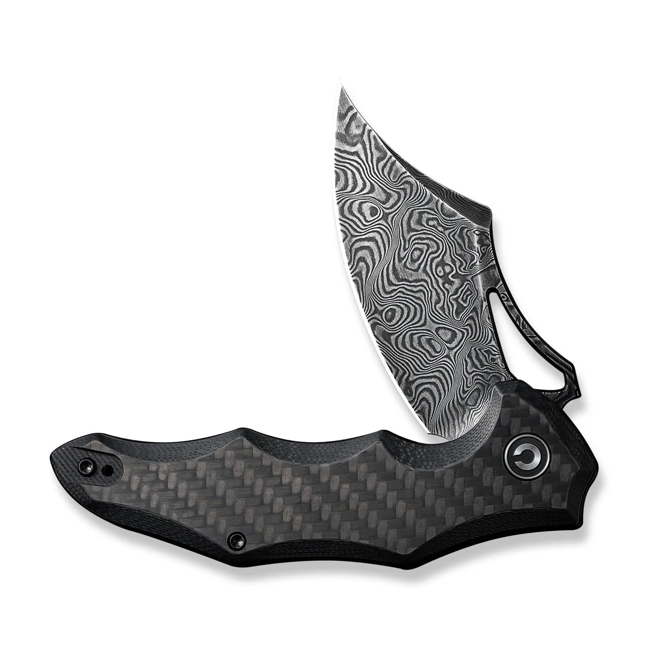 CIVIVI Chiro Flipper & Thumb Hole Knife Carbon Fiber & G10 Handle (3.1" Damascus Blade) C23046-DS1 - Image 10