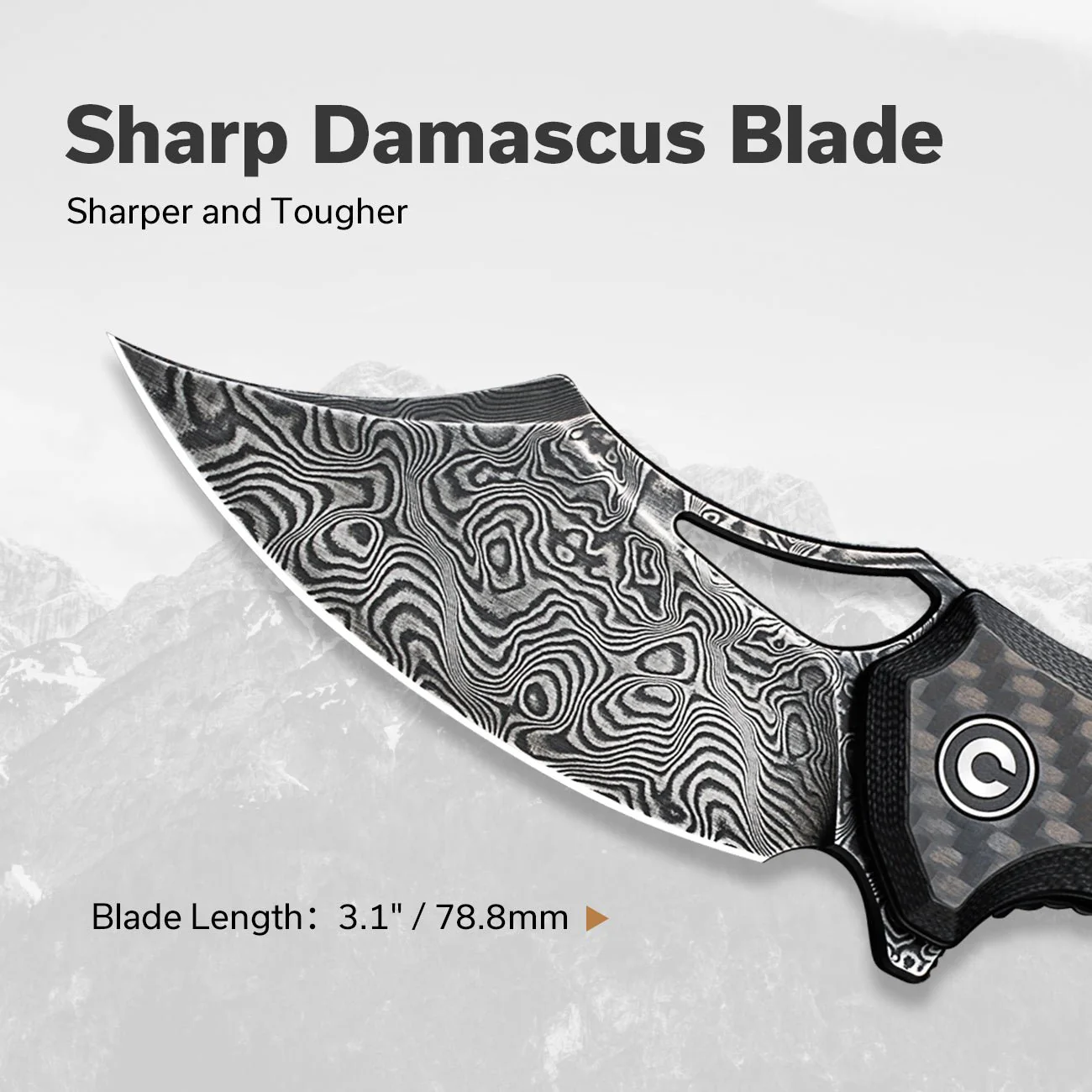 CIVIVI Chiro Flipper & Thumb Hole Knife Carbon Fiber & G10 Handle (3.1" Damascus Blade) C23046-DS1 - Image 2