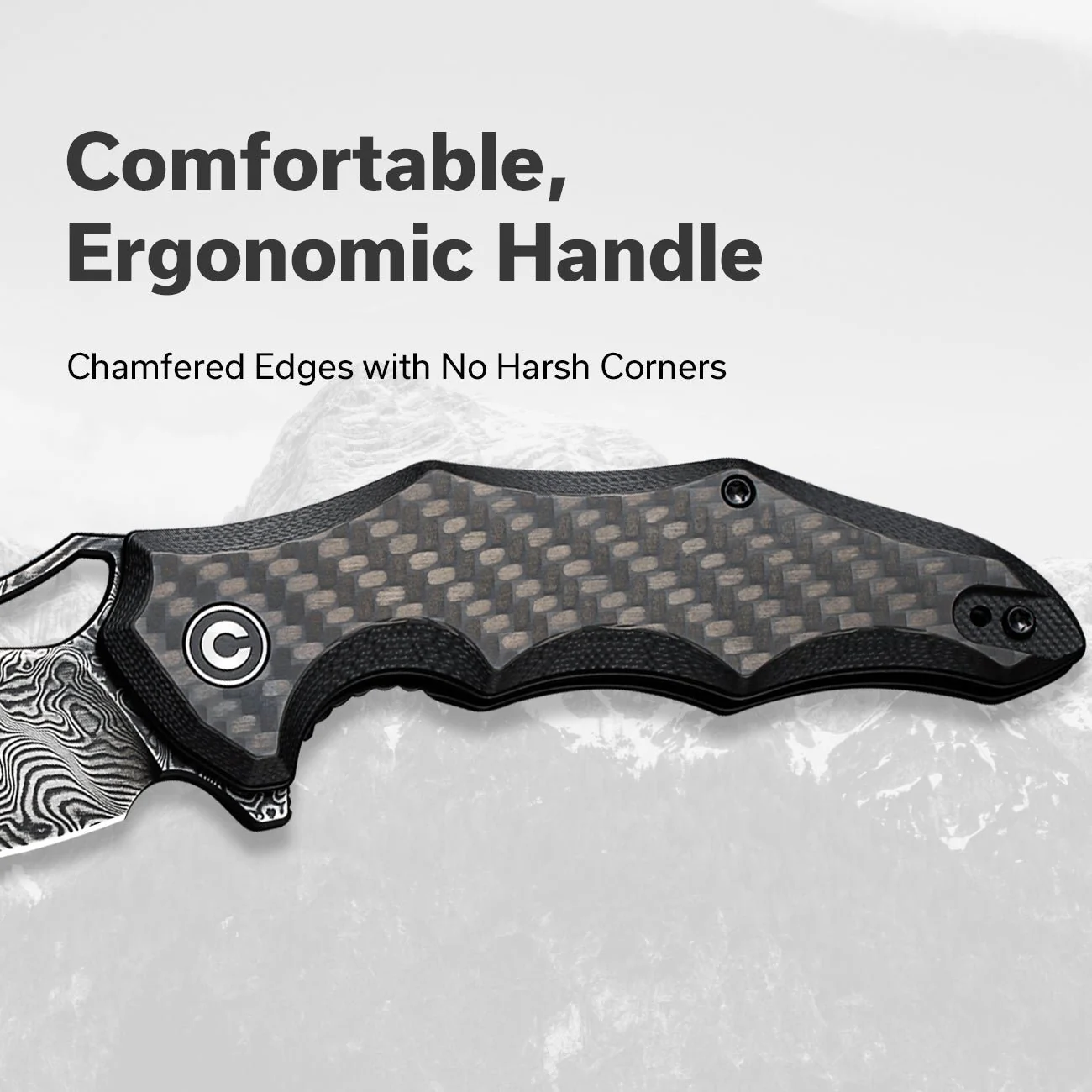 CIVIVI Chiro Flipper & Thumb Hole Knife Carbon Fiber & G10 Handle (3.1" Damascus Blade) C23046-DS1 - Image 4