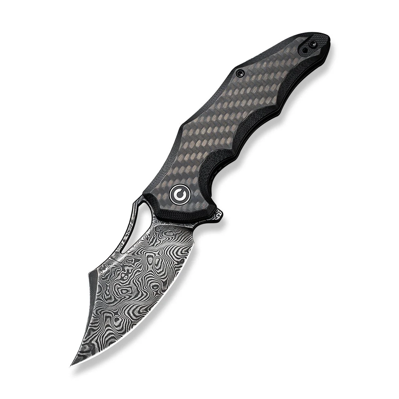 CIVIVI Chiro Flipper & Thumb Hole Knife Carbon Fiber & G10 Handle (3.1" Damascus Blade) C23046-DS1 - Image 8