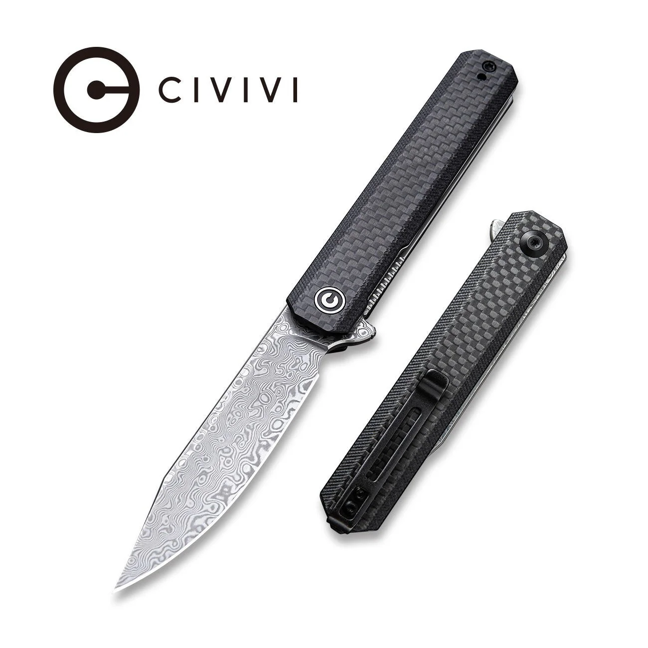CIVIVI Chronic Flipper Knife Carbon Fiber & G10 Handle (3.22'' Damascus Blade) C917DS