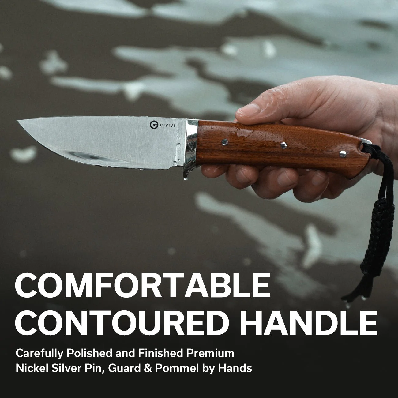 CIVIVI Cloud Peak Fixed Blade Knife Wood Handle (4.6" Nitro-V Blade) C23044-3 - Image 4