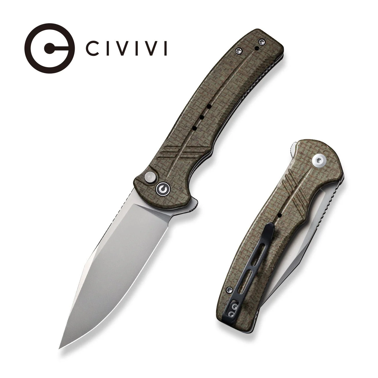 CIVIVI Cogent Flipper & Button Lock Knife Micarta Handle (3.47" 14C28N Blade) C20038D-5