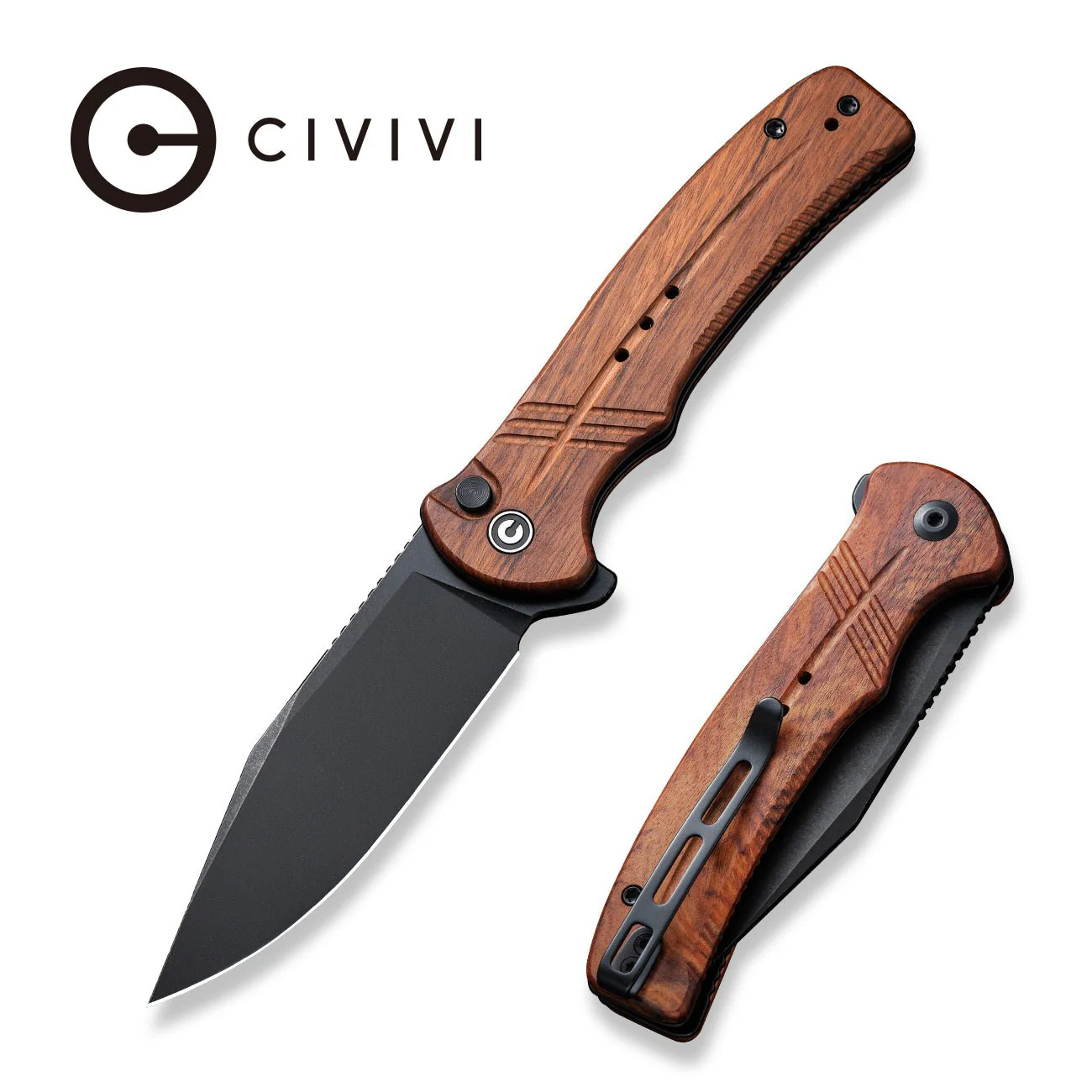 CIVIVI Cogent Flipper & Button Lock Knife Wood Handle (3.47" 14C28N Blade) C20038D-8