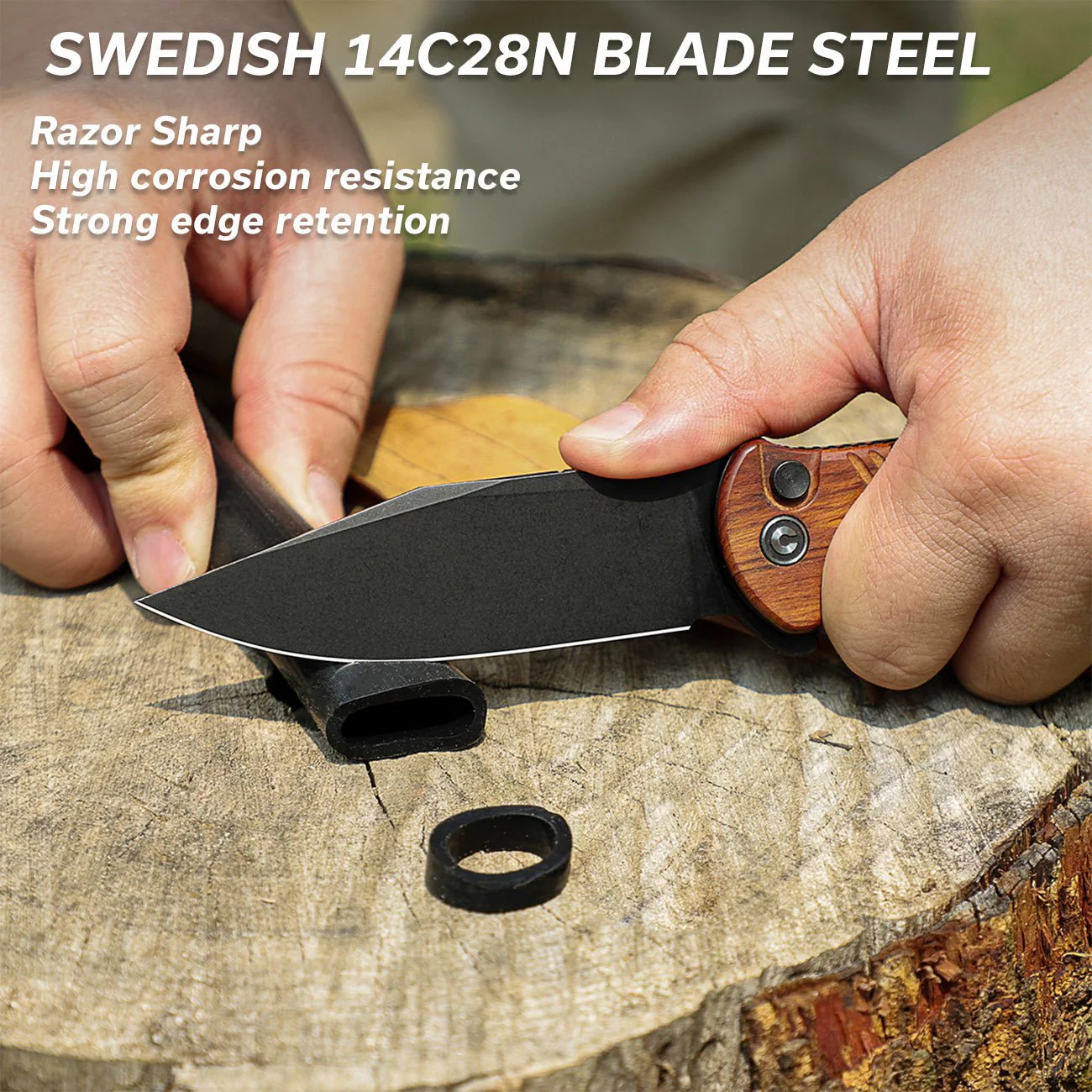 CIVIVI Cogent Flipper & Button Lock Knife Wood Handle (3.47" 14C28N Blade) C20038D-8 - Image 3