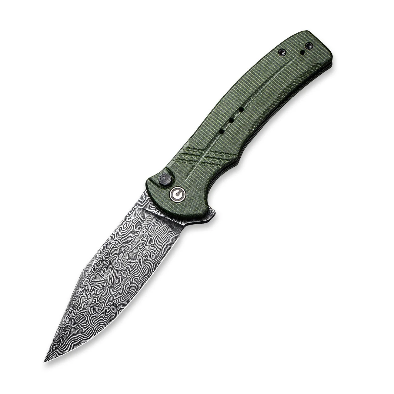 CIVIVI Cogent Flipper & Button Lock Knife Micarta Handle (3.47" Damascus Blade) C20038D-DS1 - Image 3