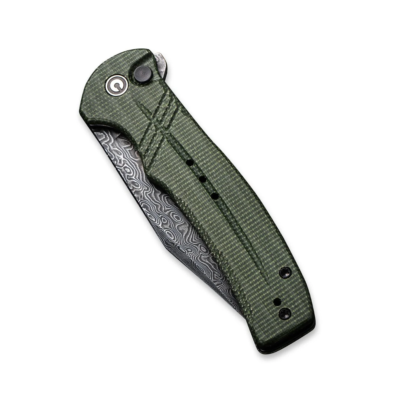 CIVIVI Cogent Flipper & Button Lock Knife Micarta Handle (3.47" Damascus Blade) C20038D-DS1 - Image 5