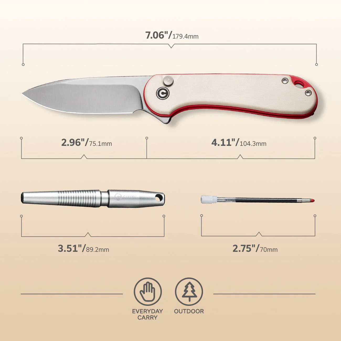 CIVIVI StellarQuill Pen & Button Lock Elementum II Flipper Knife Combo Gift Pack C23049 - Image 5
