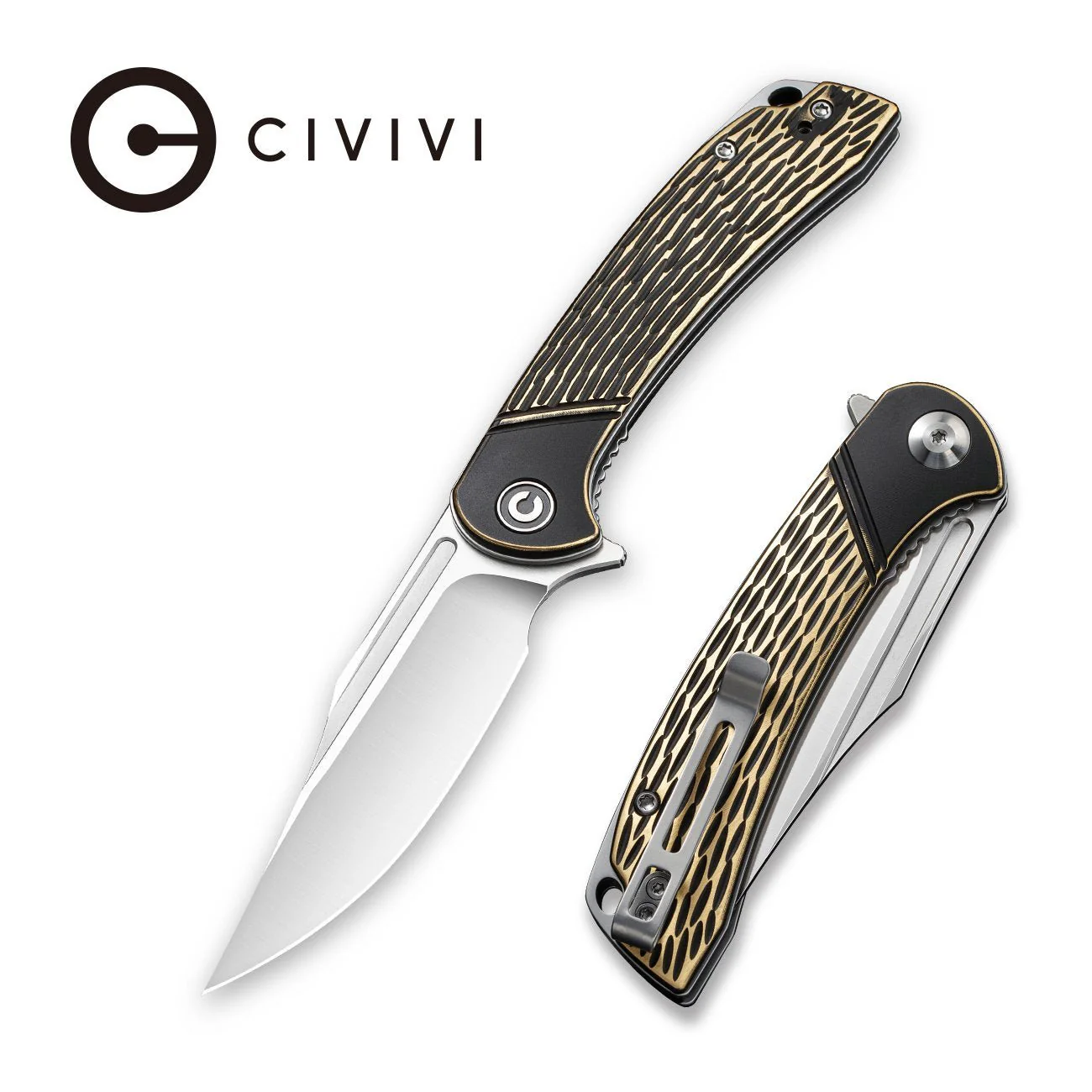 CIVIVI Dogma Flipper & Thumb Hole Knife Brass Handle (3.46" D2 Blade) C2014A
