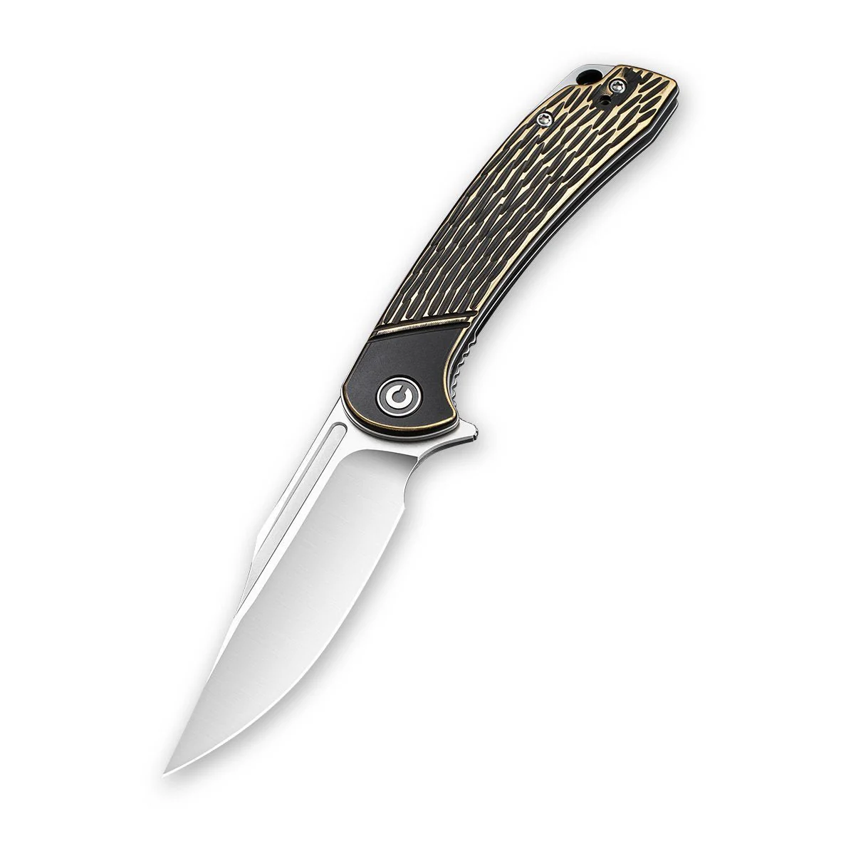 CIVIVI Dogma Flipper & Thumb Hole Knife Brass Handle (3.46" D2 Blade) C2014A - Image 3